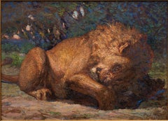 Pointillistic "Lion Devouring its Prey"- René Hérisson (France, 1857-1940) 1920