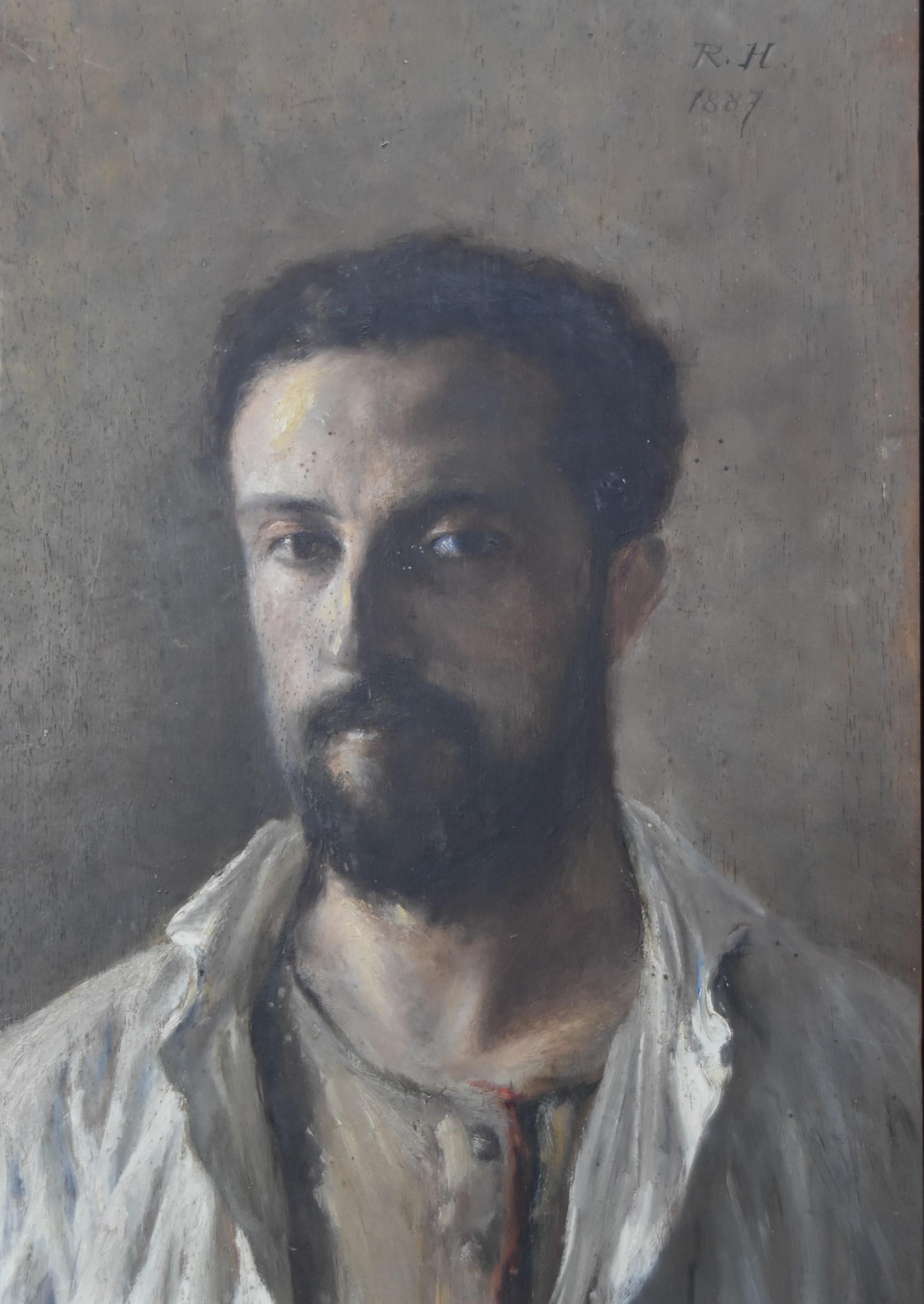 Autoportrait de Ren Hrisson (1857-1940), 1887, huile sur panneau, signé et daté 4
