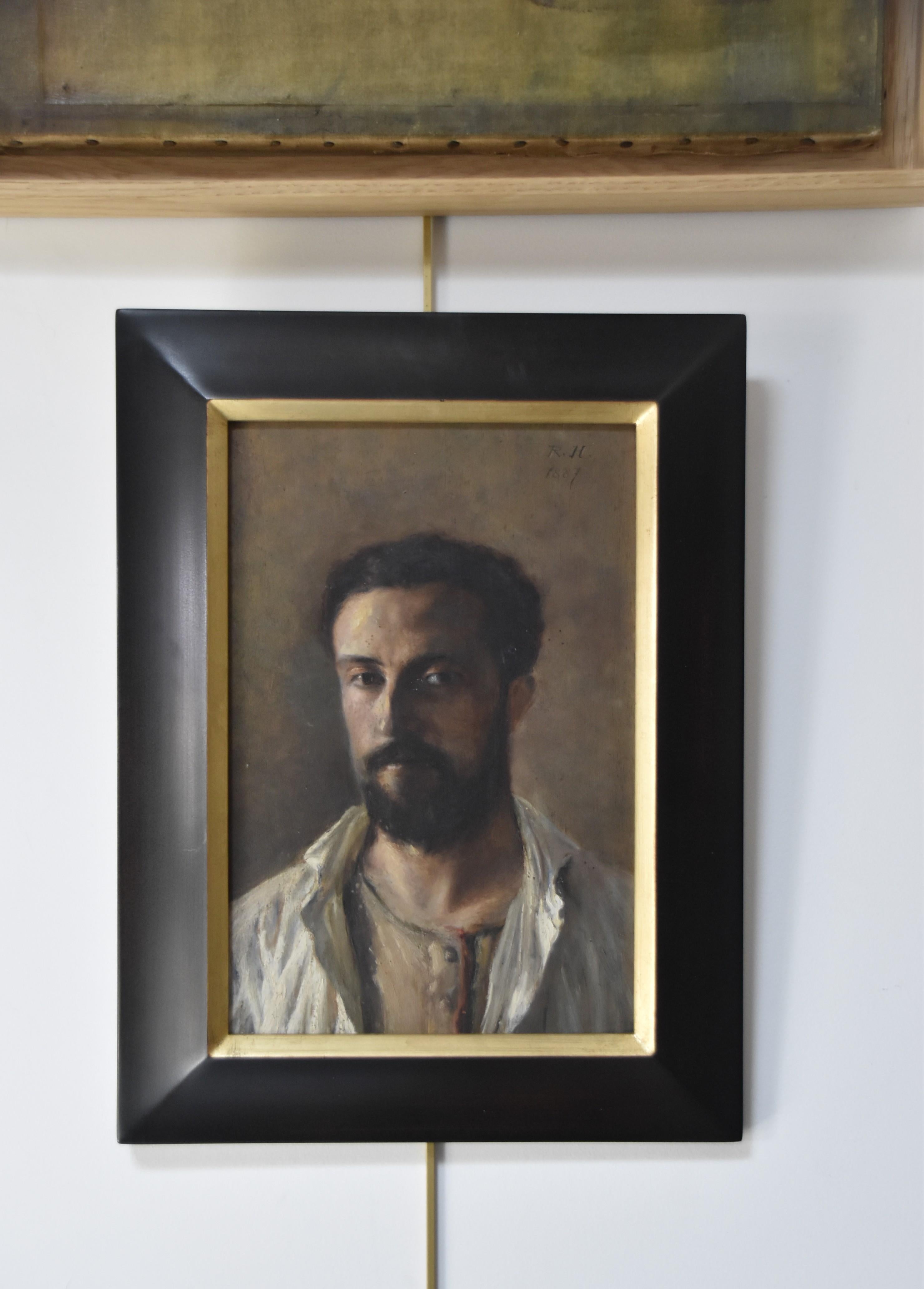 Autoportrait de Ren Hrisson (1857-1940), 1887, huile sur panneau, signé et daté 9