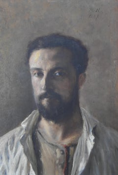 Autoportrait de Ren Hrisson (1857-1940), 1887, huile sur panneau, signé et daté