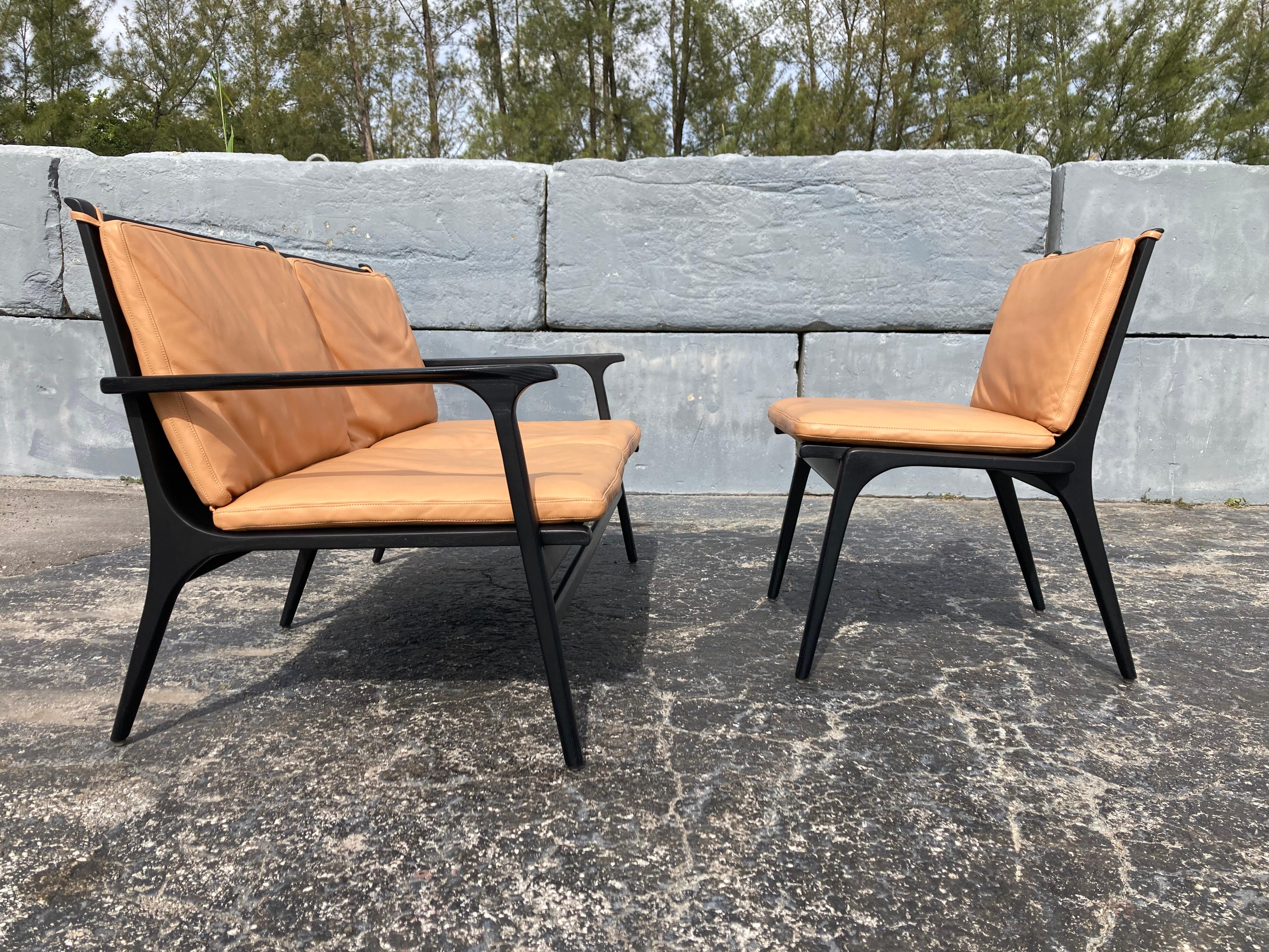 Rén Lounge Chair Zweisitziges Sofa Stellar Works Space Copenhagen, Eiche, Leder im Angebot 9
