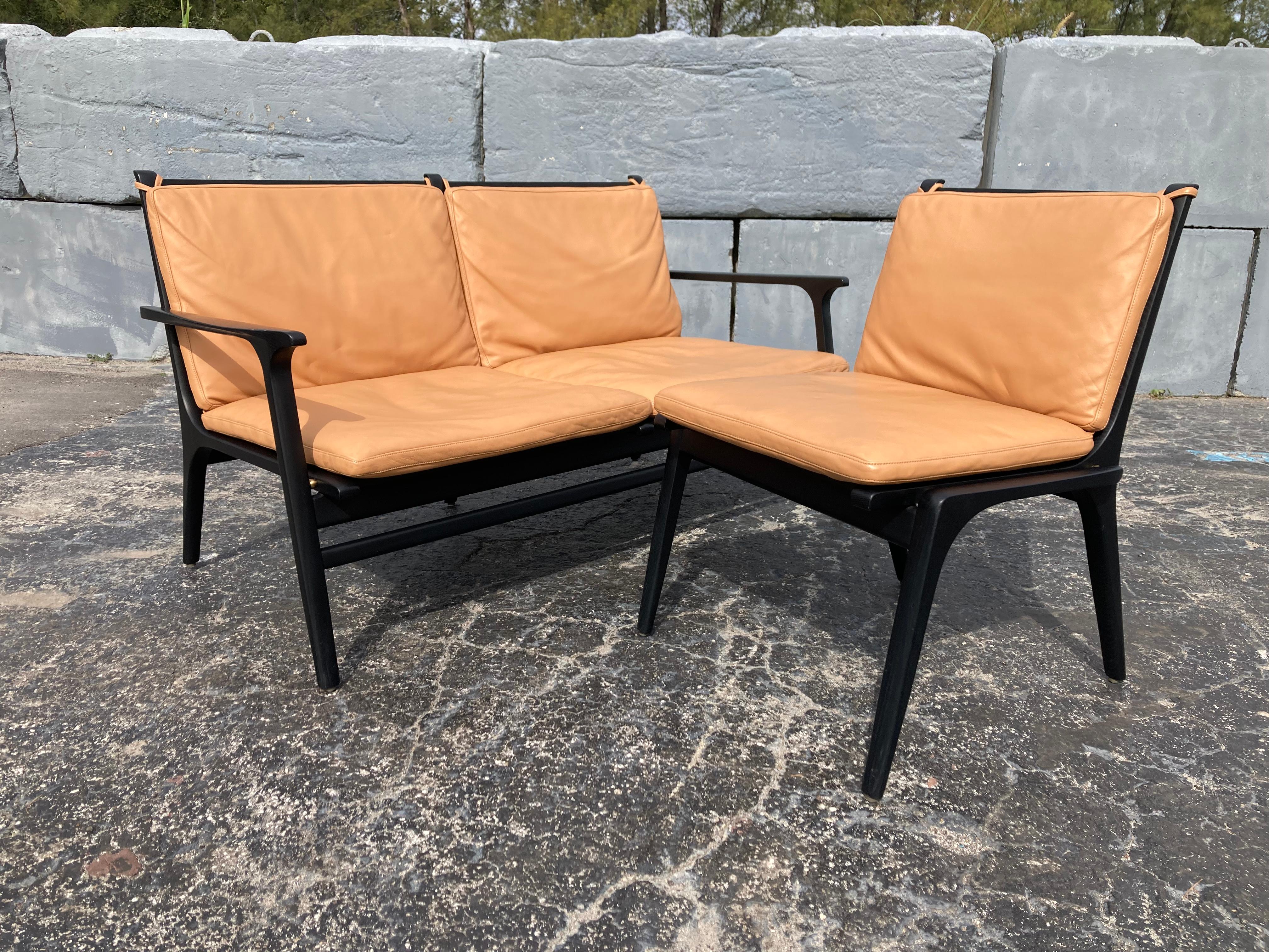 Rén Lounge Chair Canapé deux places Stellar Works Space Copenhagen, Oak Oak, Leather en vente 9