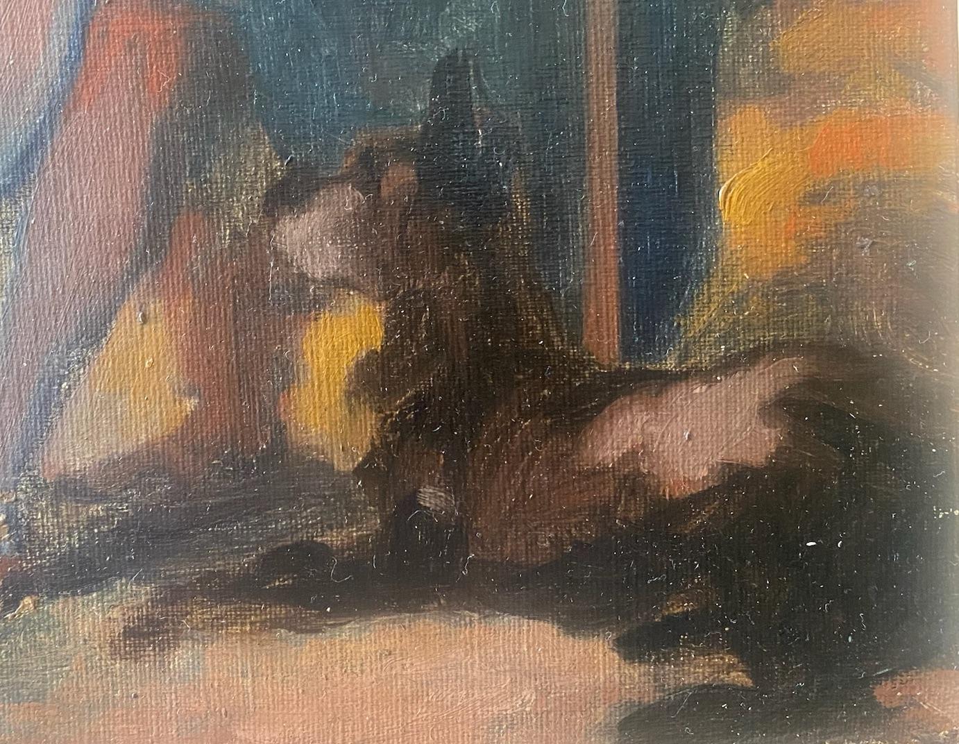 The Modern Troubadour  Pop Art Precursor Poet and  Hound Abstracted Colorful Joy - Brown Animal Painting by René Marie Castaing