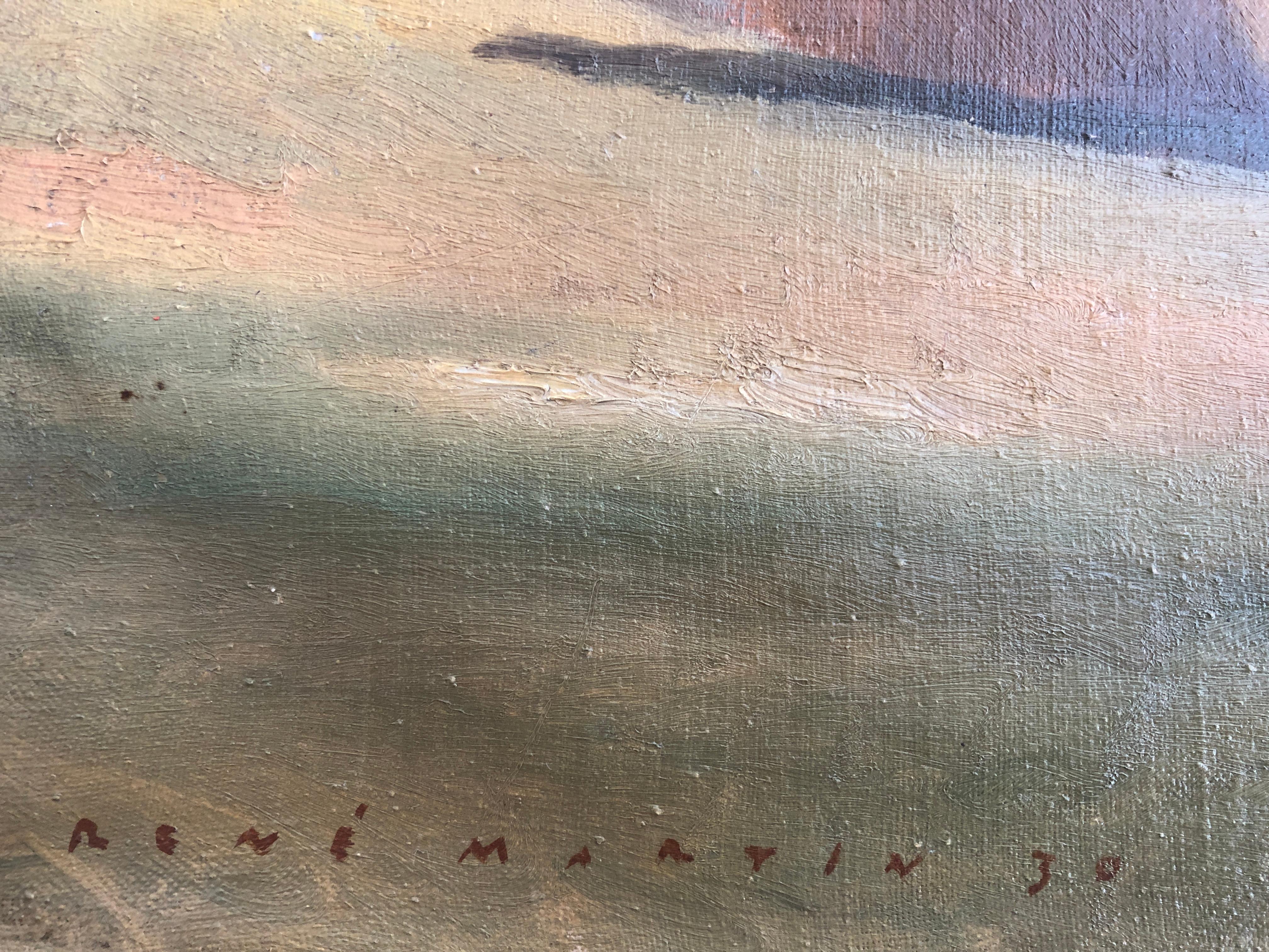 Herbstlandschaft und Seeblick (Braun), Landscape Painting, von René Martin