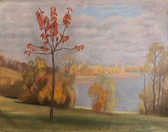 Vintage Autumn landscape and lake view