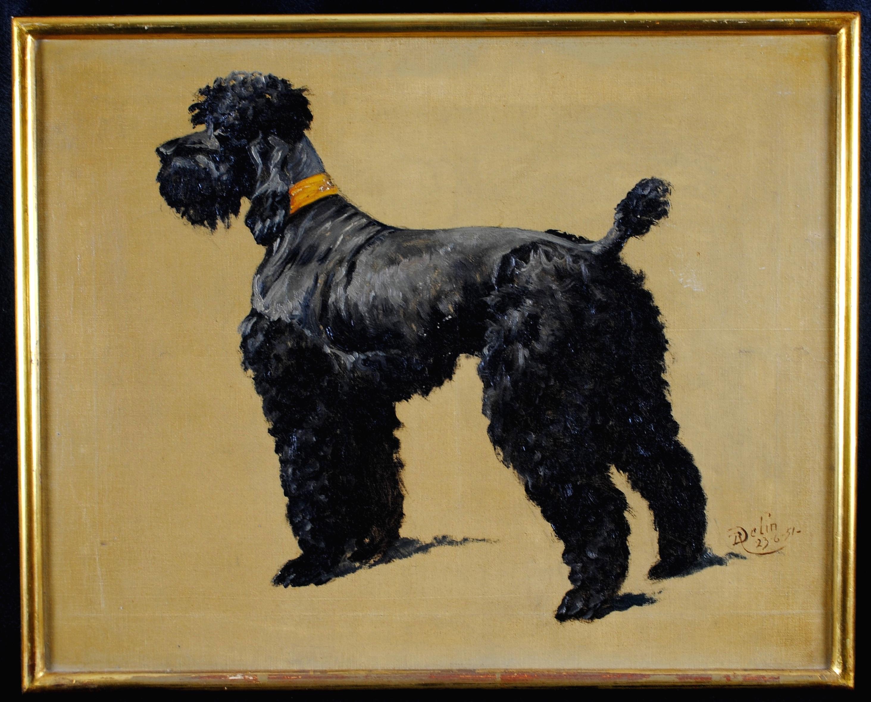 Animal Painting di René Philippe Delin - Ritratto di Terrier - Pittura su tela con cane belga della metà del XX secolo