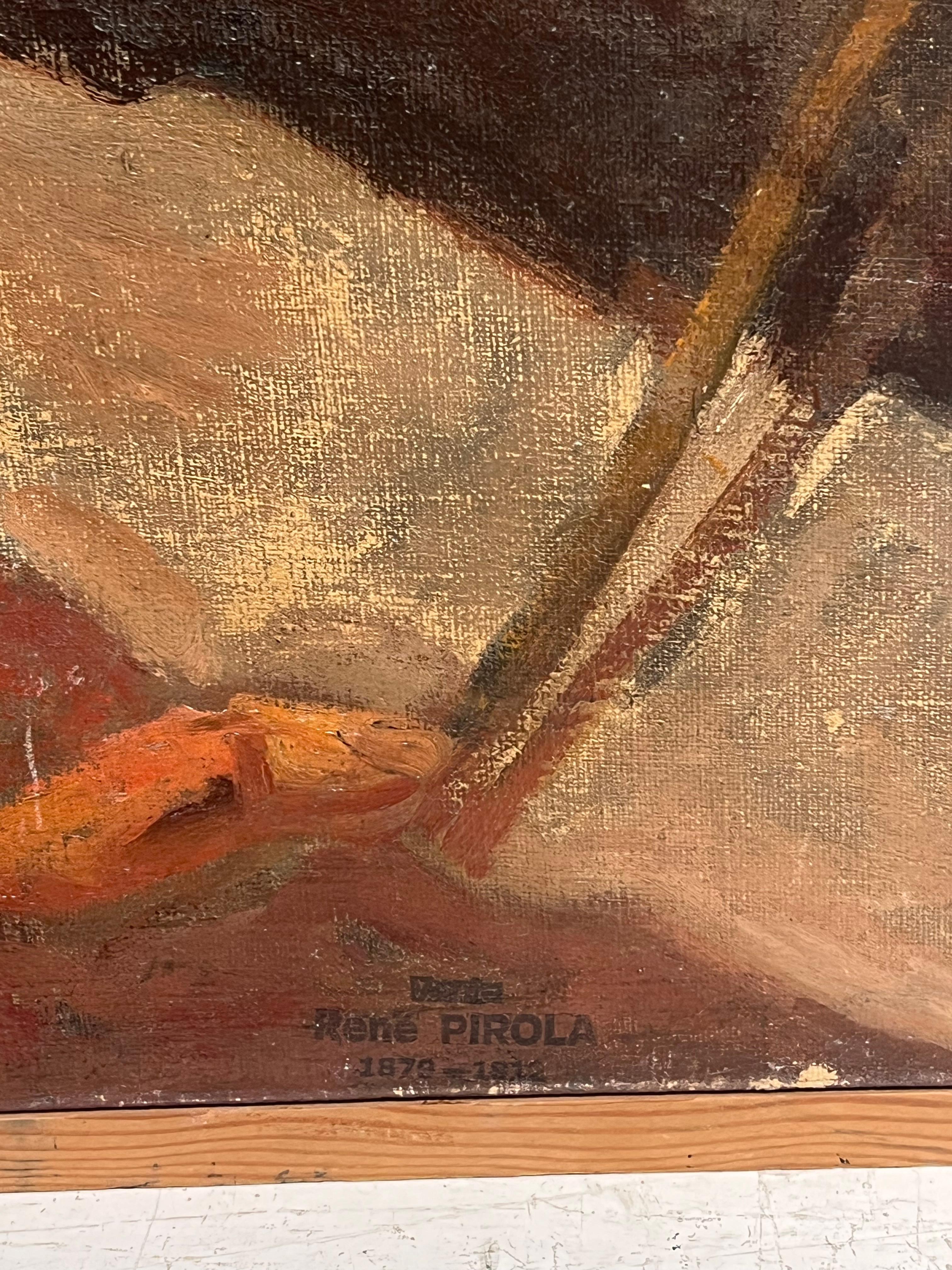 Self-Portrait de l'Artistics
de René PIROLA (français, 1878 - 1912)
estampillé avec la marque de l'artiste
huile sur toile, encadrée 
encadré : 27 x 22 pouces
toile : 26 x 21.5 pouces
Provenance : collection privée, France
Condit : très bon