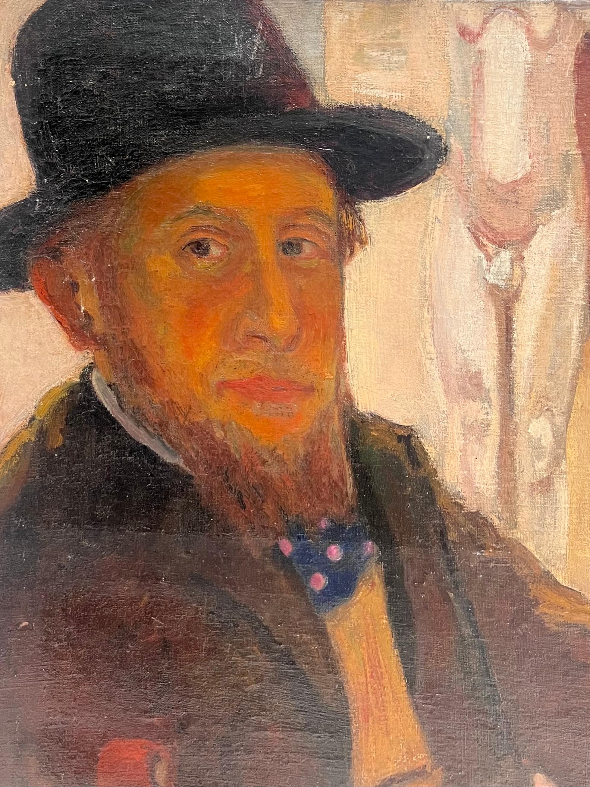 Antique French Impressionist Self-Portrait of Artist 1900's Oil Painting canvas en vente 2