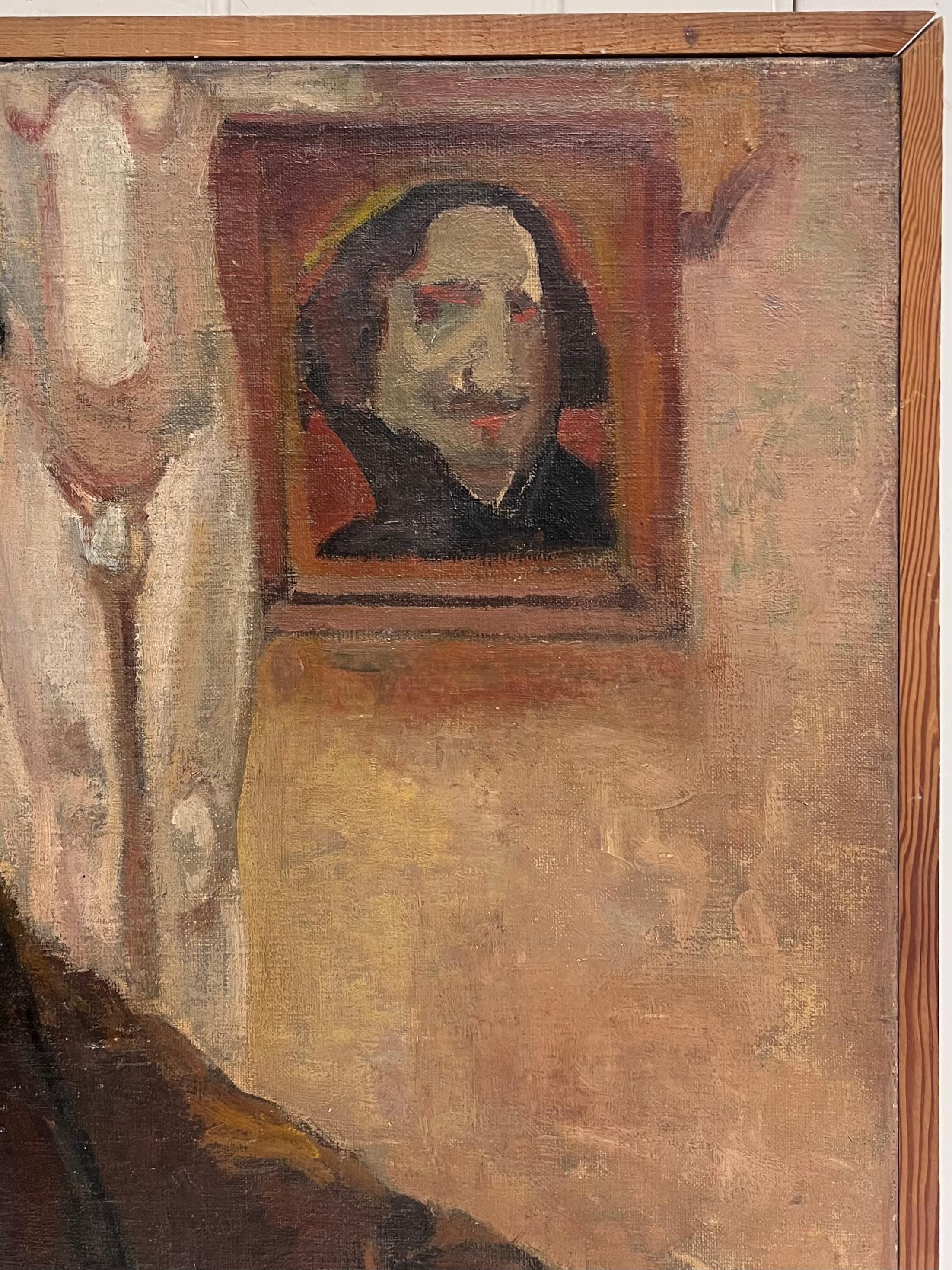 Antique French Impressionist Self-Portrait of Artist 1900's Oil Painting canvas en vente 3