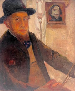 Antique French Impressionist Self-Portrait of Artist 1900's Oil Painting canvas