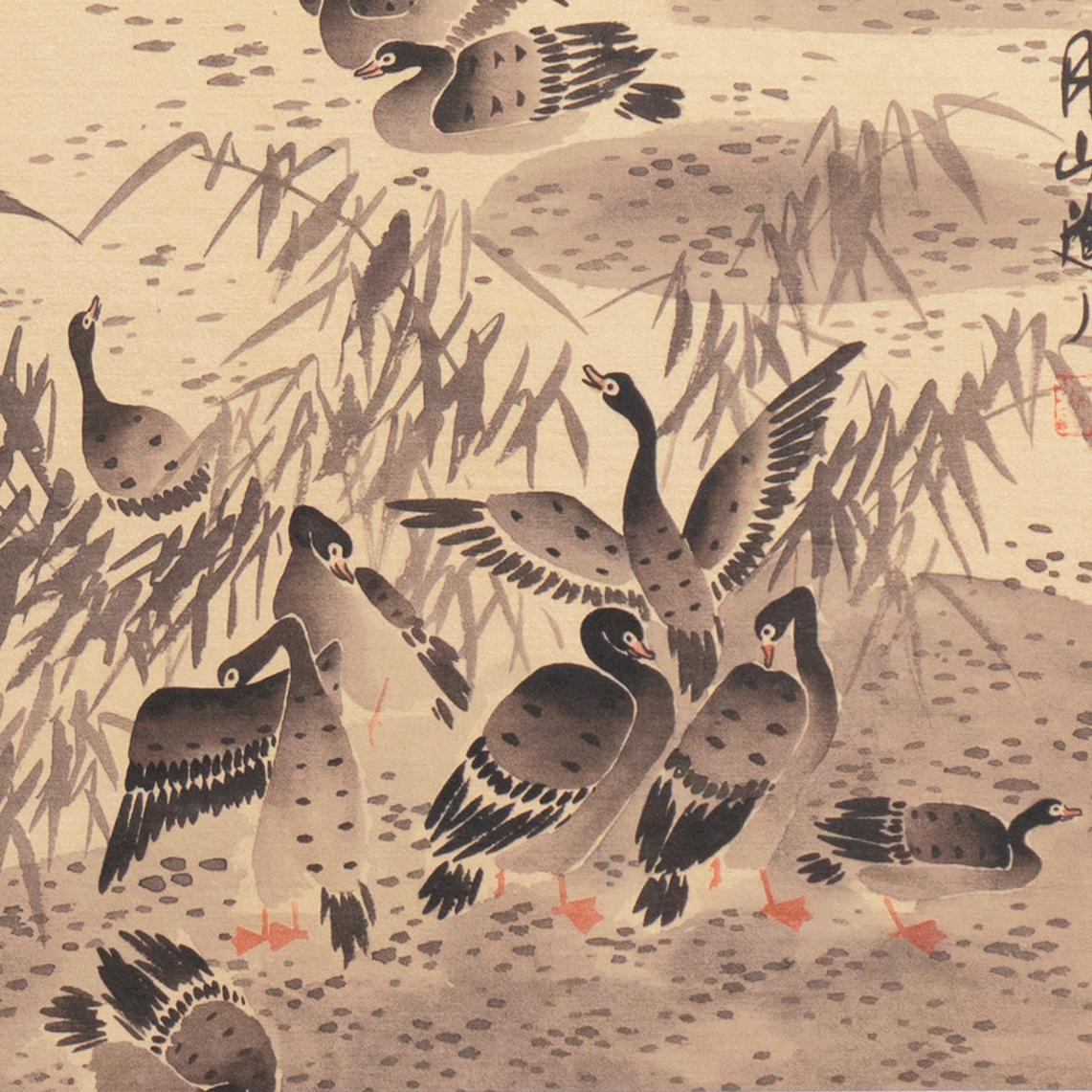 'Geese on a Lake', Chinese scroll, calligraphy, Sumi-e, Song, Yuan Dynasty For Sale 4