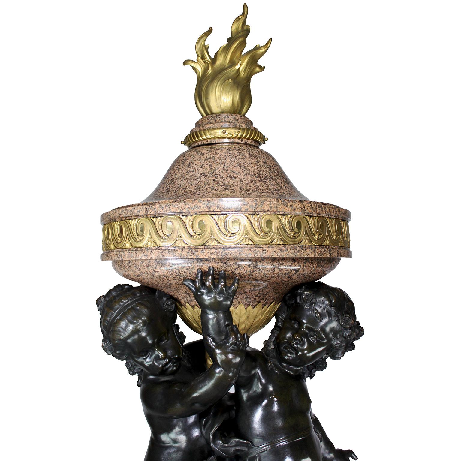 Monumental Pair French 19th Century Putto Flambeaux Urns Torchere Urn Sculptures For Sale 1