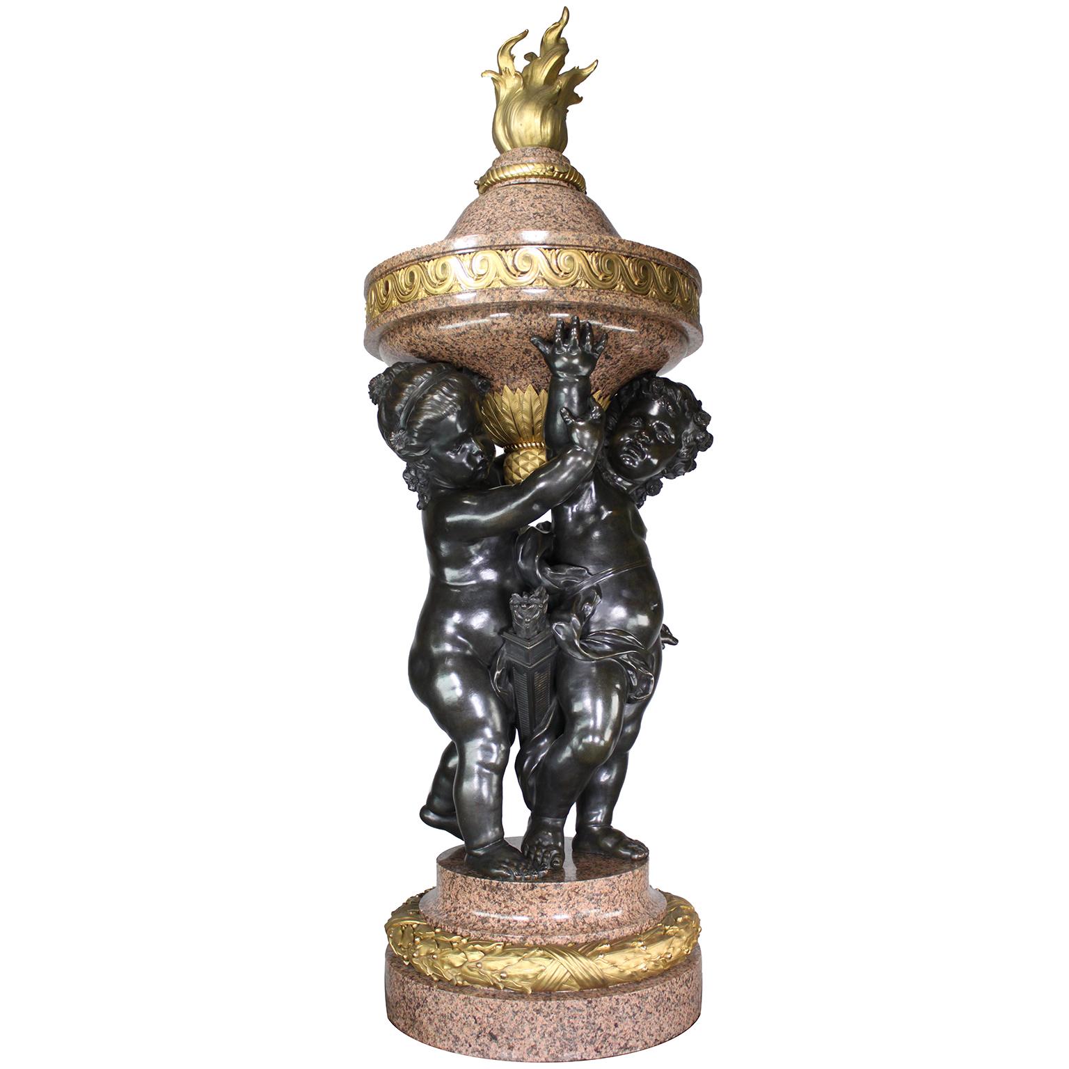 Monumental Pair French 19th Century Putto Flambeaux Urns Torchere Urn Sculptures For Sale 2