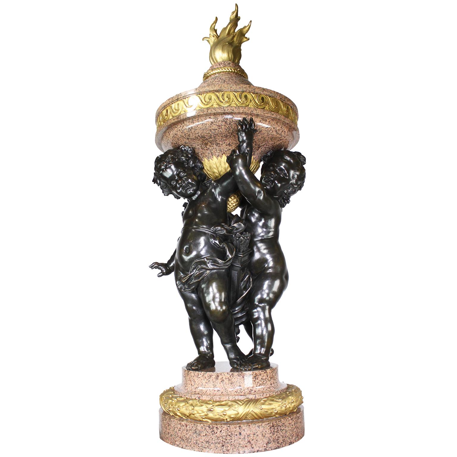 Monumental Pair French 19th Century Putto Flambeaux Urns Torchere Urn Sculptures For Sale 3