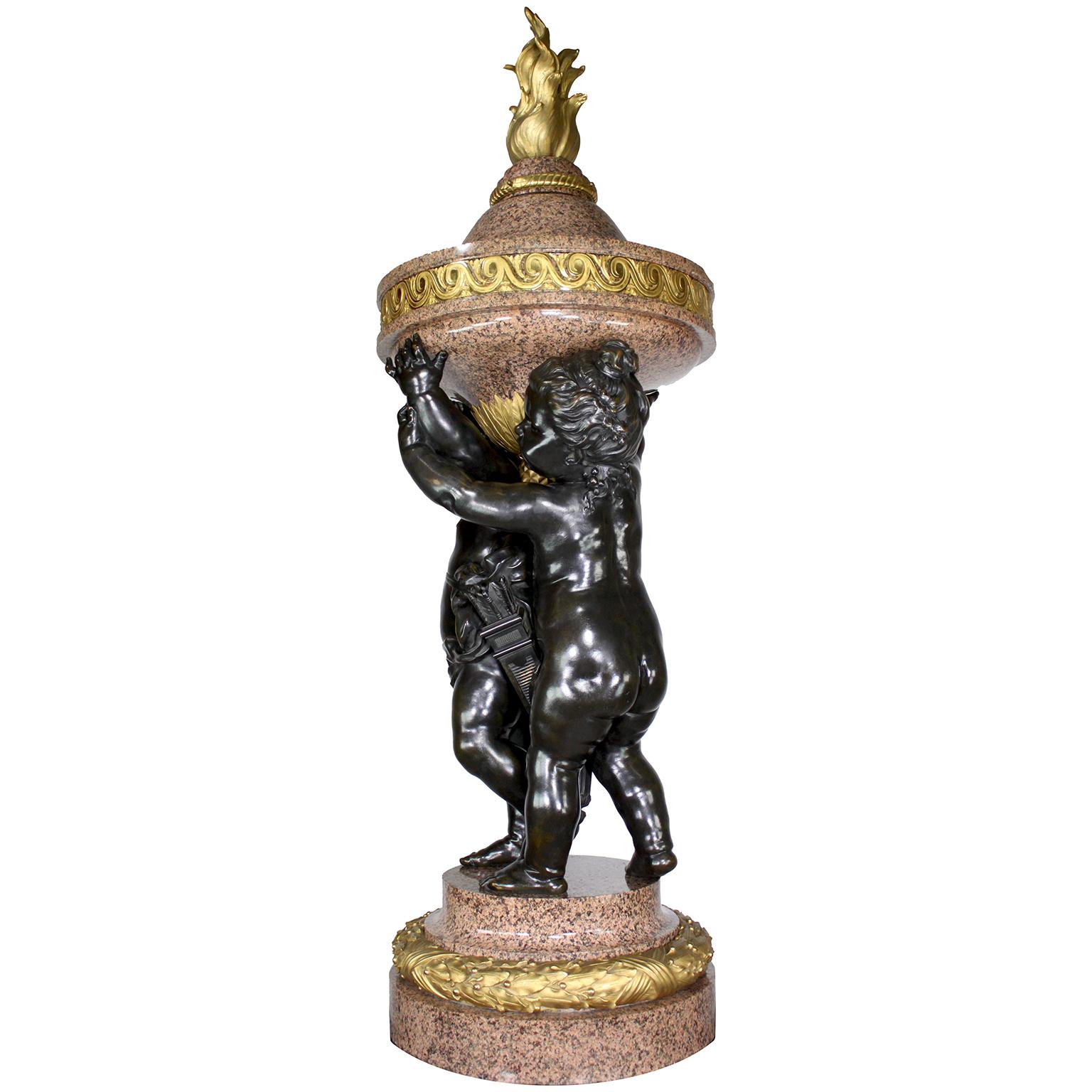 Monumental Pair French 19th Century Putto Flambeaux Urns Torchere Urn Sculptures For Sale 5