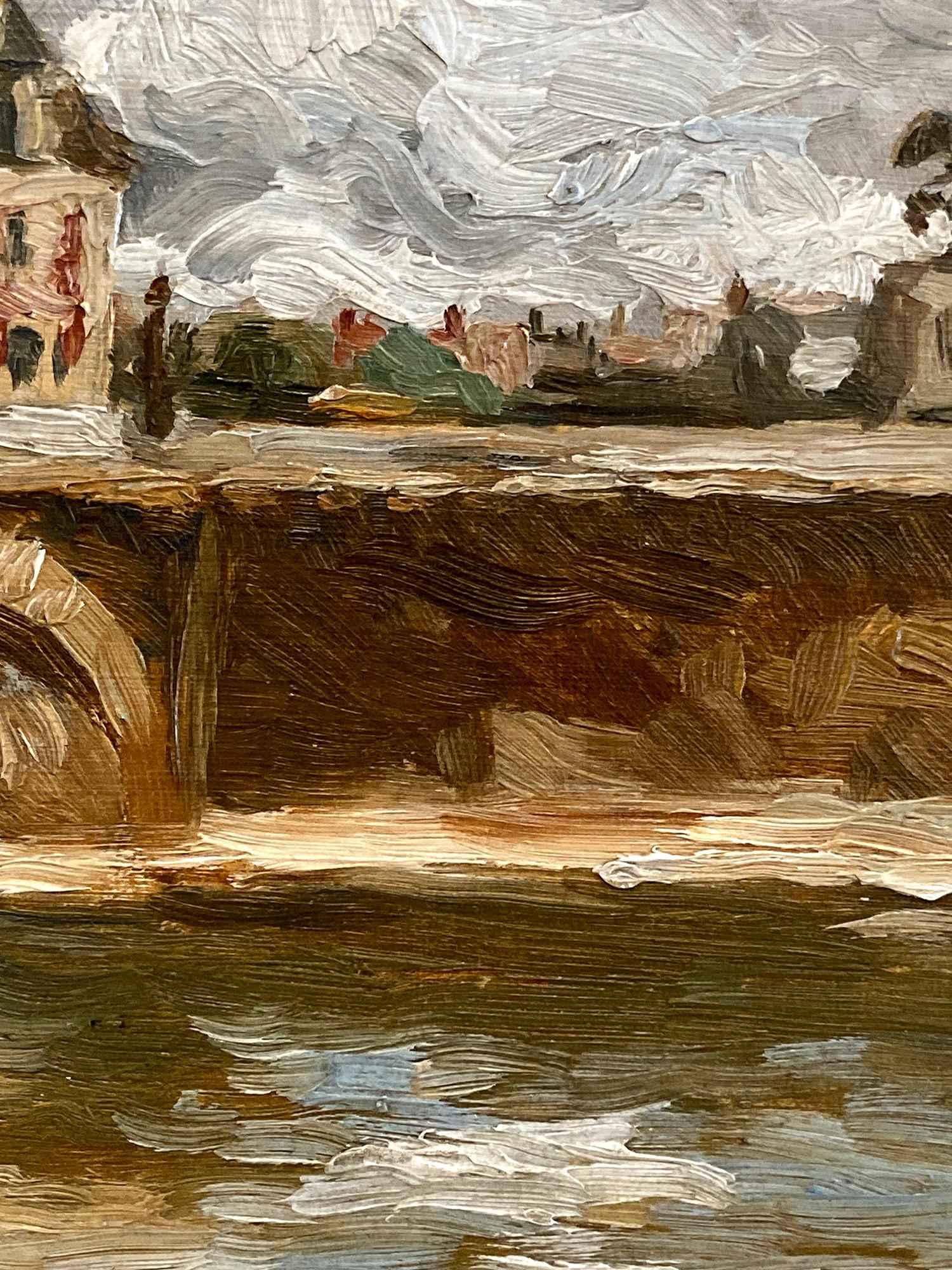 Este cuadro representa la Estatua Ecuestre de Enrique IV junto al Pont Neuf, París, Francia. Una colorida escena paisajística con la vista del río Sena en París, y a lo lejos los emblemáticos edificios detrás del puente. La atractiva perspectiva es