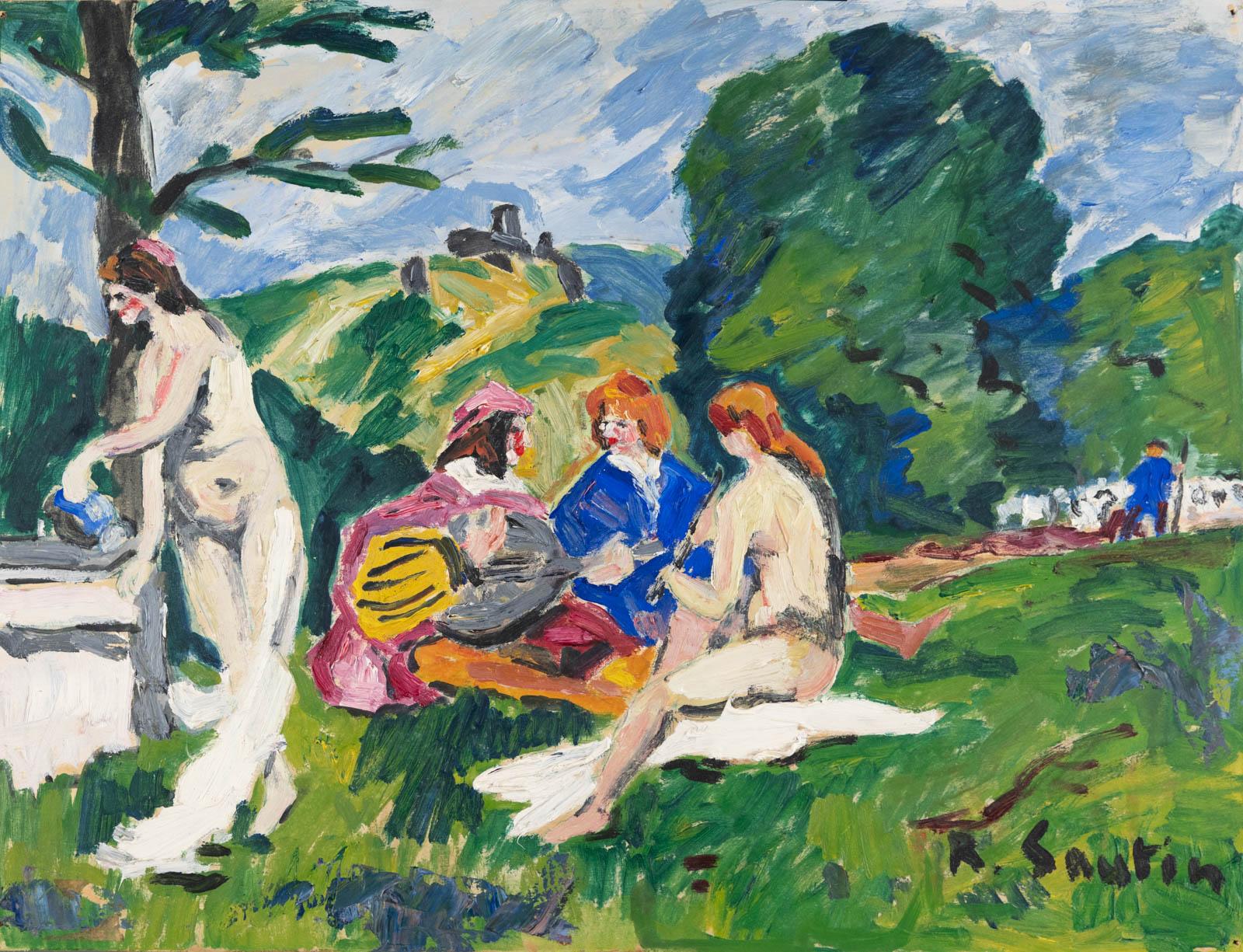 Le Déjeuner Sur l'Herbe Aux Andelys - Painting di René SAUTIN