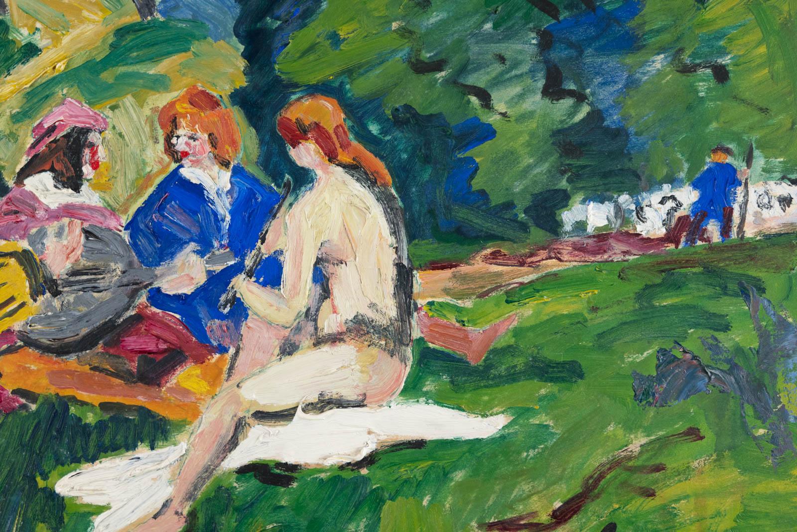 Le Déjeuner Sur l'Herbe Aux Andelys - Figurative Painting Grigio di René SAUTIN