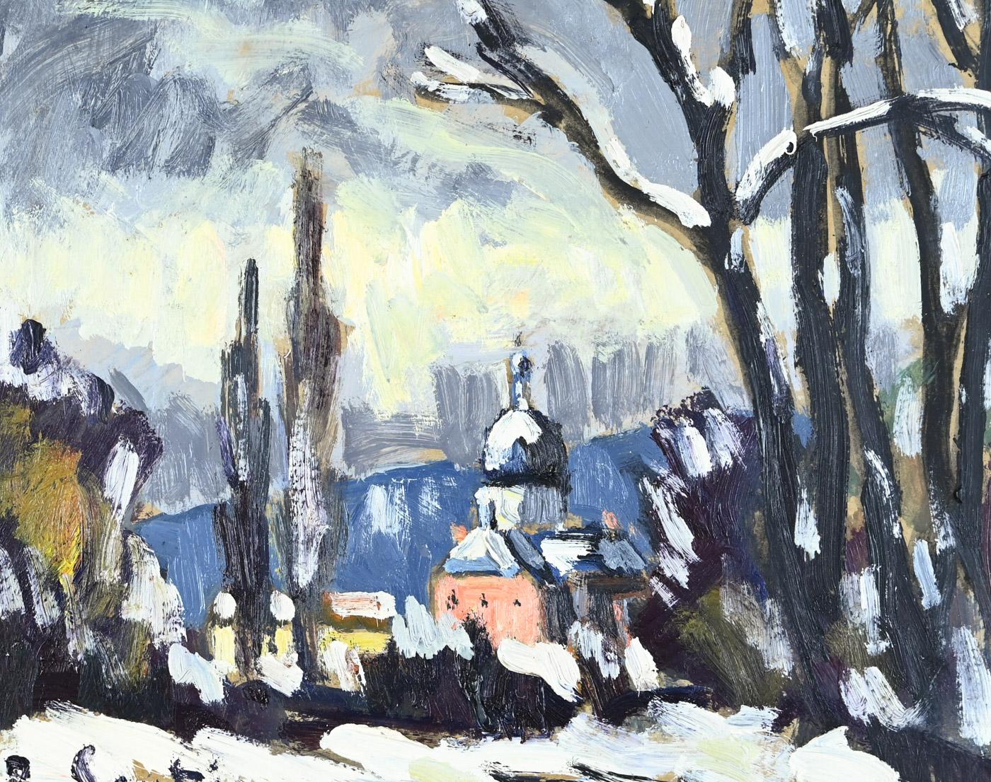 L'hospice des Andelys sous la neige - Painting di René SAUTIN