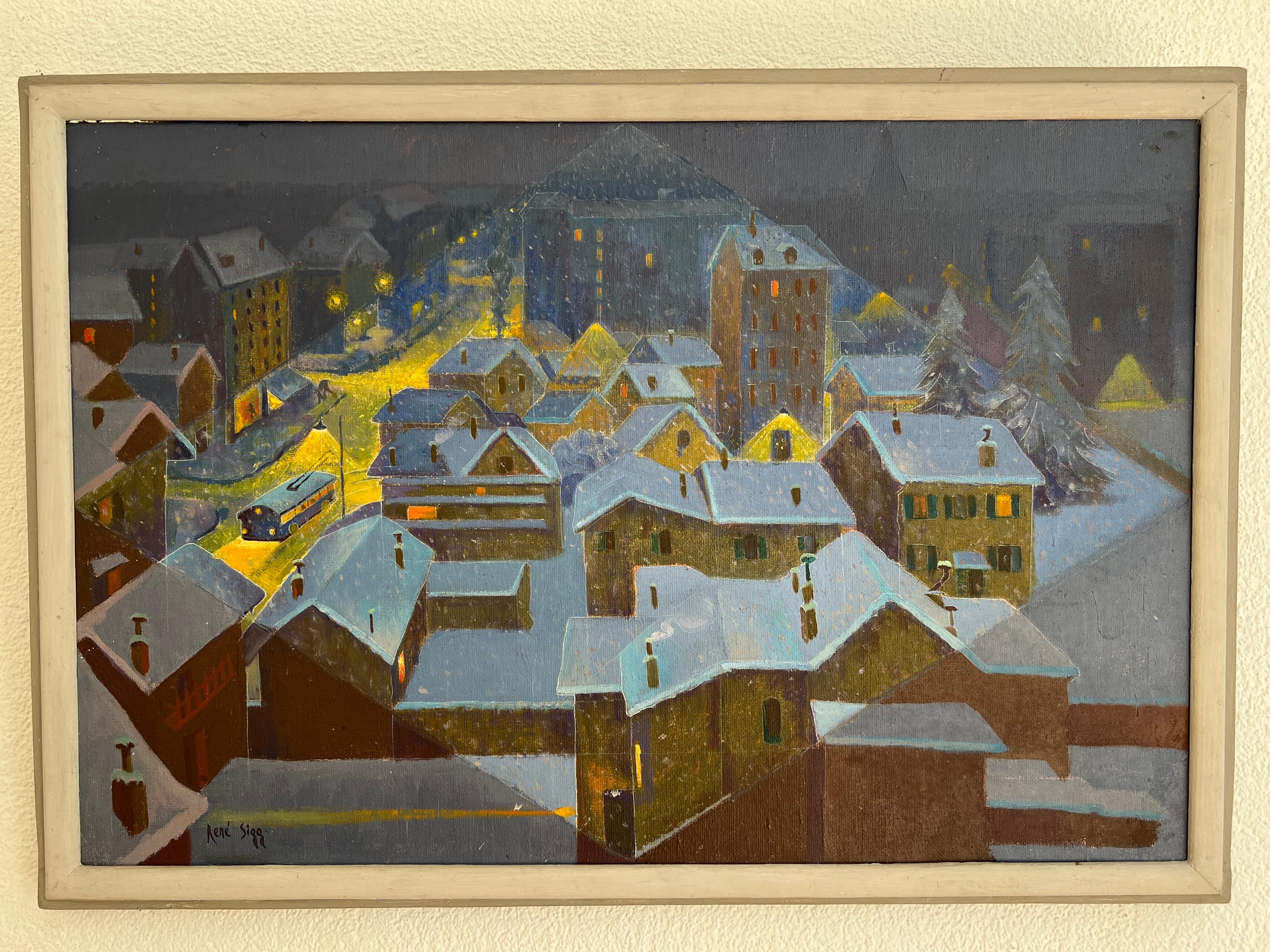 Copos nocturnos, distrito de Ginebra - Painting de René Sigg