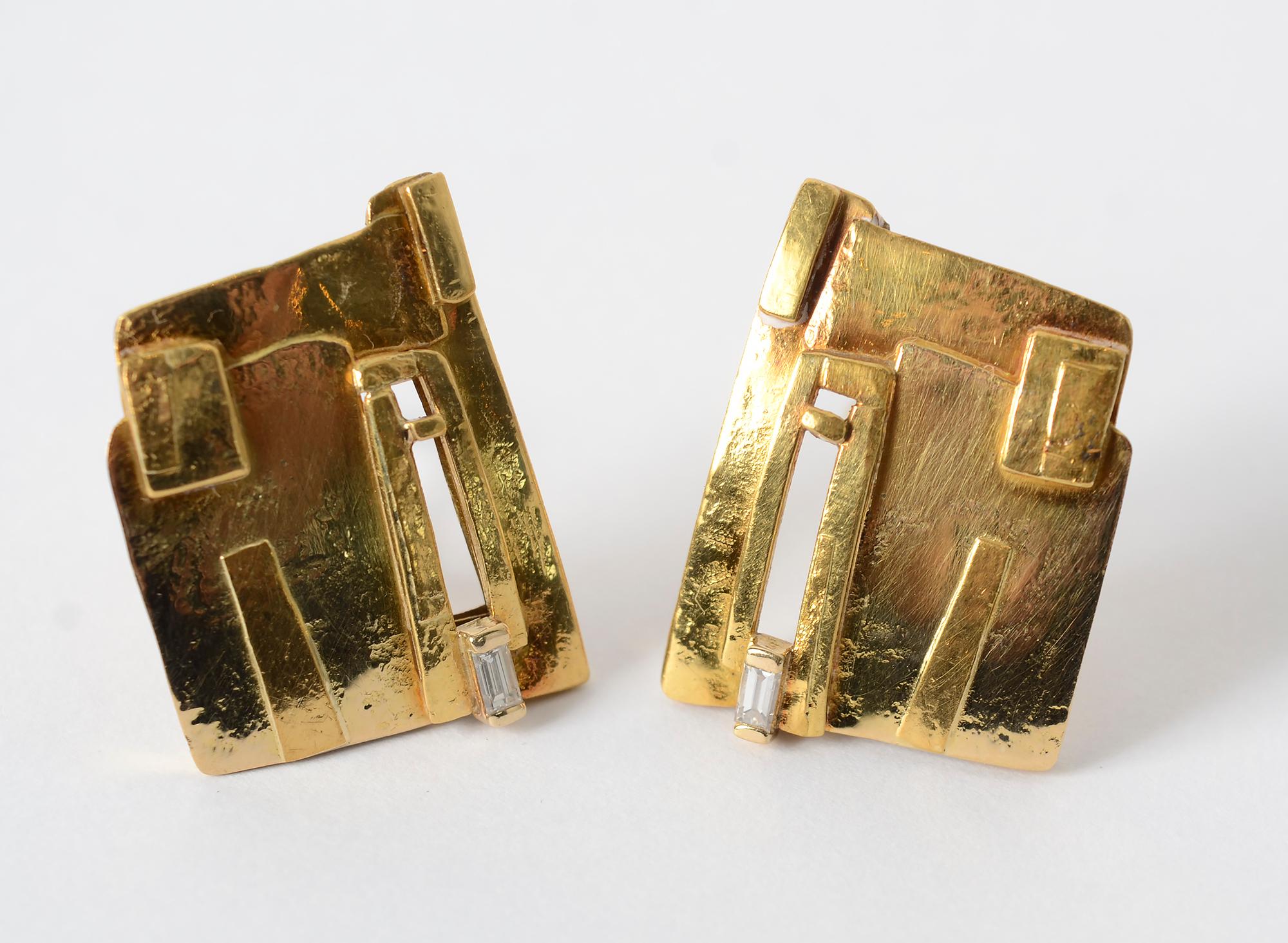 Contemporary Rena Koopman Gold and Diamond Earrings For Sale