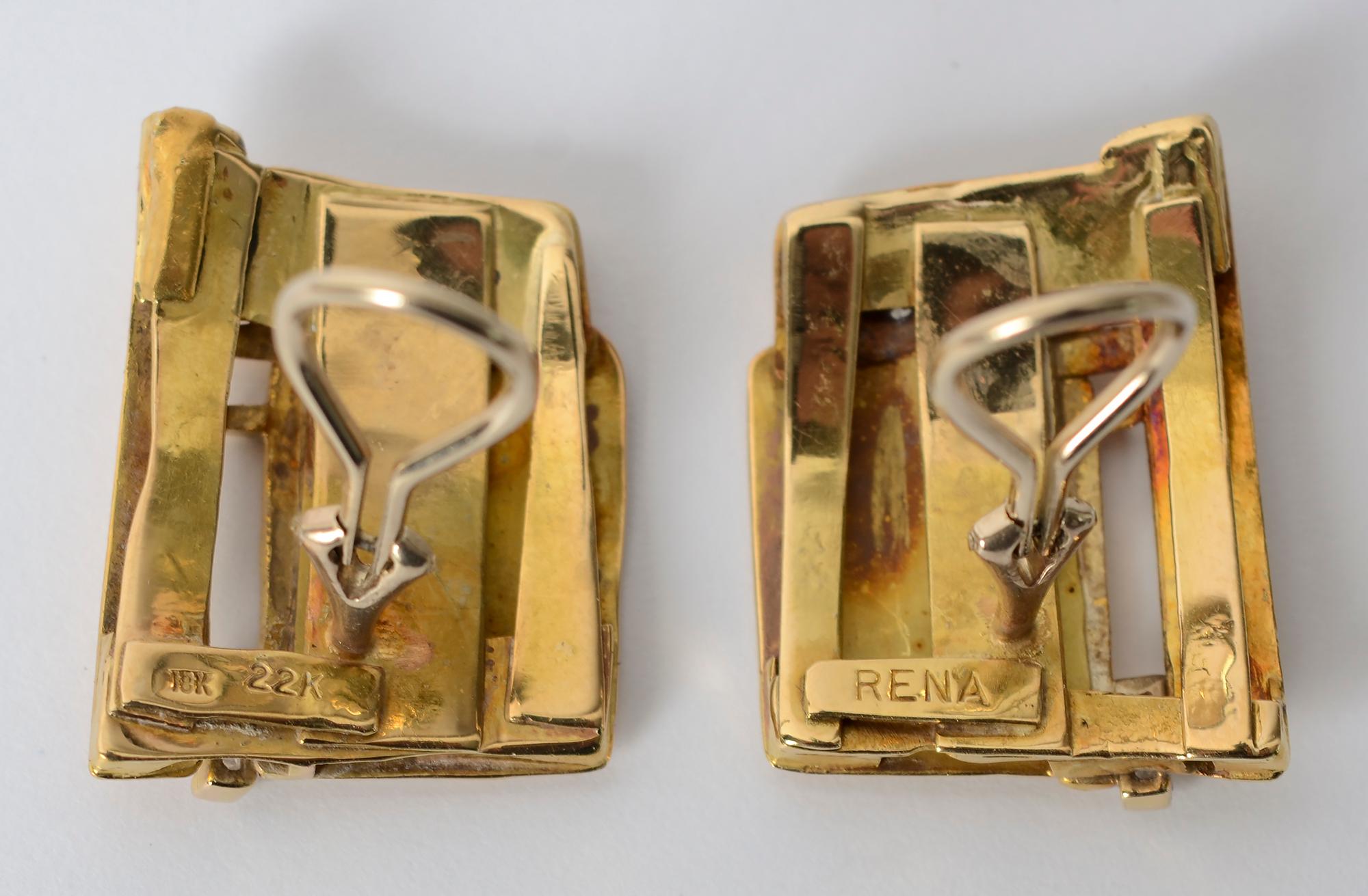 Rena Koopman Gold and Diamond Earrings In Excellent Condition For Sale In Darnestown, MD