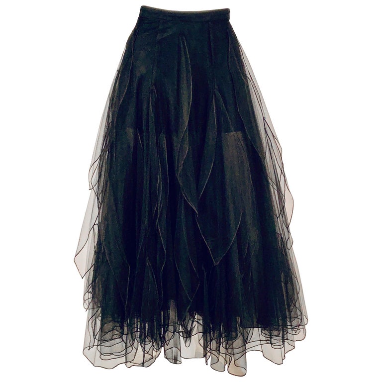 Rena Lange Appliqued Black Tulle Ballerina Skirt Very Short Black Silk ...