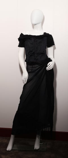 Rena Lange Black silk Corset with lace-up front off the shoulder neckline