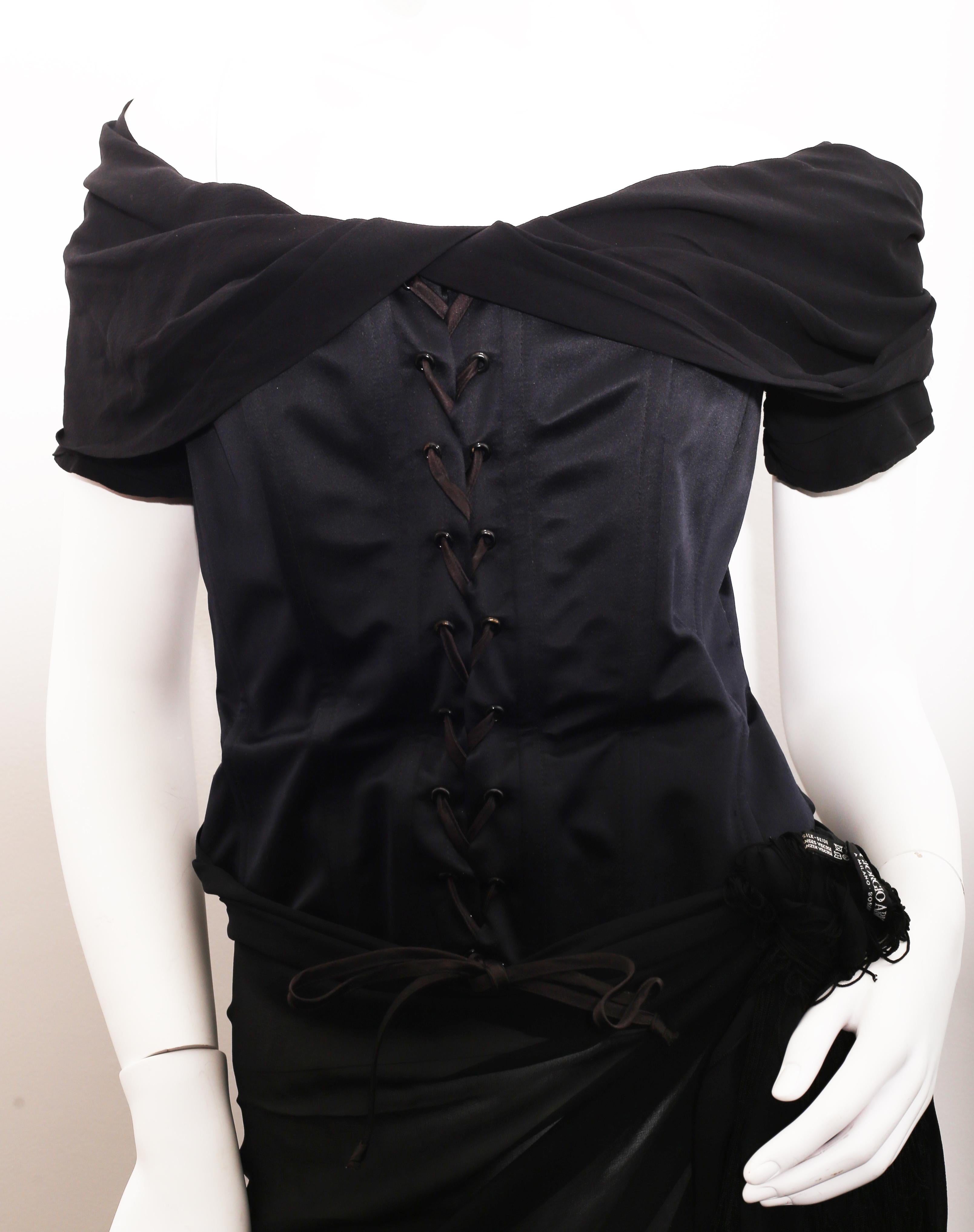 Rena Lange Black silk Corset with lace-up front off the shoulder neckline In Excellent Condition For Sale In  Bilbao, ES