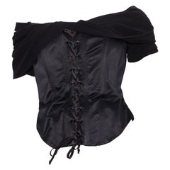 Rena Lange Black silk Corset with lace-up front off the shoulder neckline