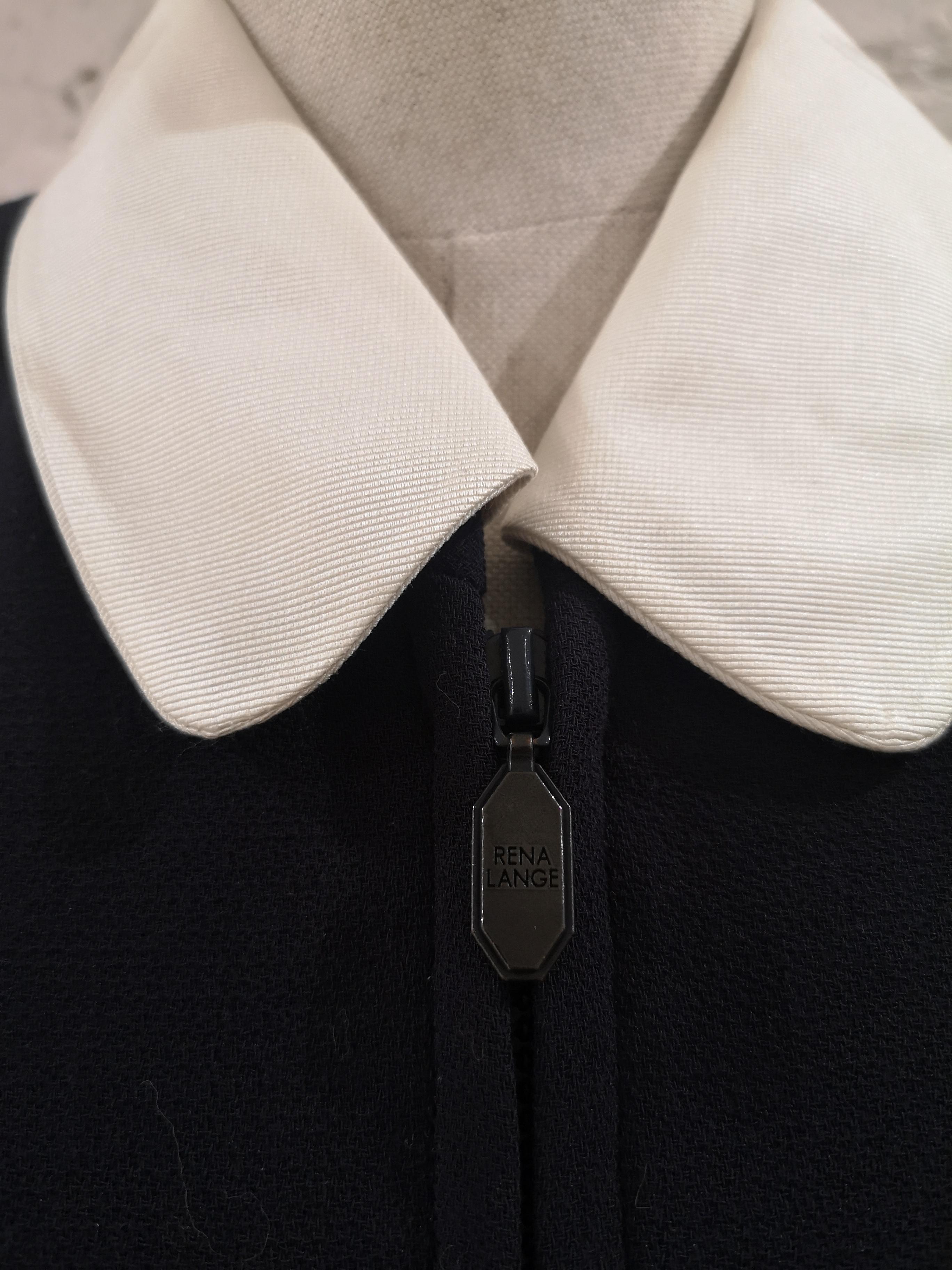 Veste en laine Rena Lange à col bleu et blanc Excellent état - En vente à Capri, IT