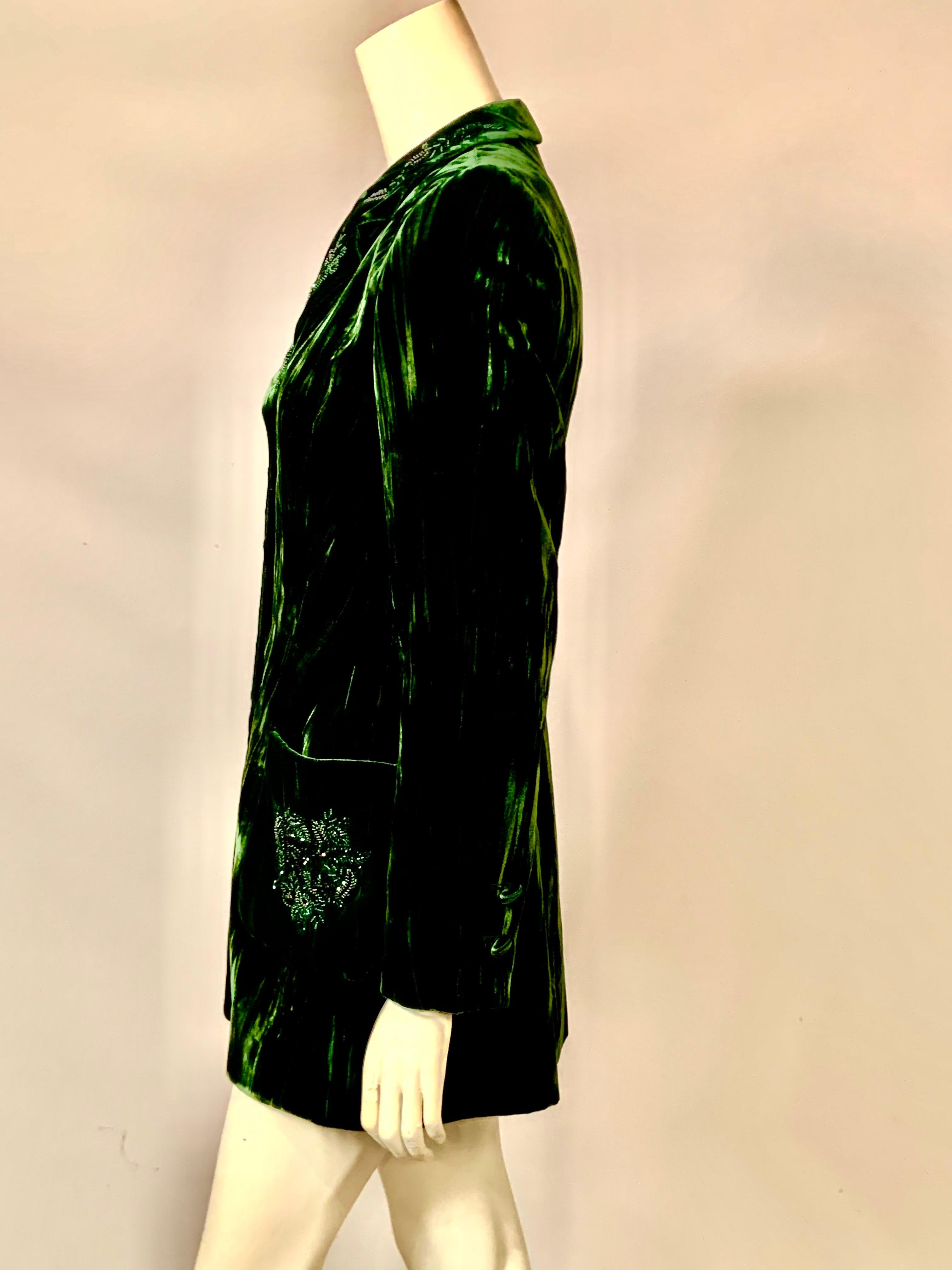 Rena Lange Veste à perles en velours écrasé vert foncé Pour femmes en vente