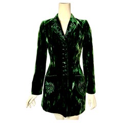Vintage Rena Lange Deep Green Crushed Velvet Beaded Jacket