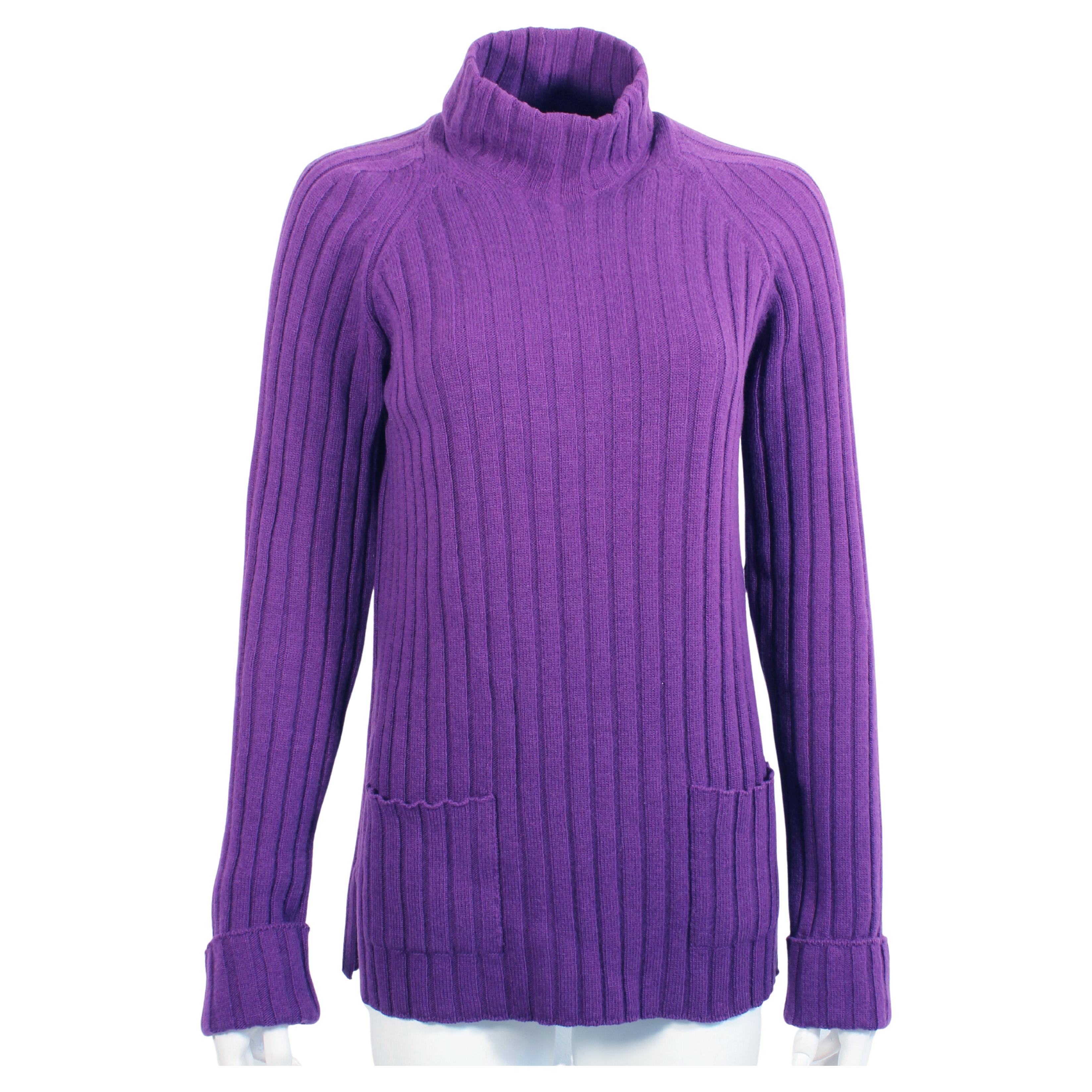 Rena Lange Tunic Sweater Turtleneck Ribbed Knit Purple Wool/Cashmere Sz 8
