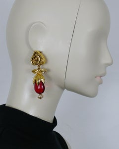 RENA LANGE Vintage Red Resin Dangling Earrings