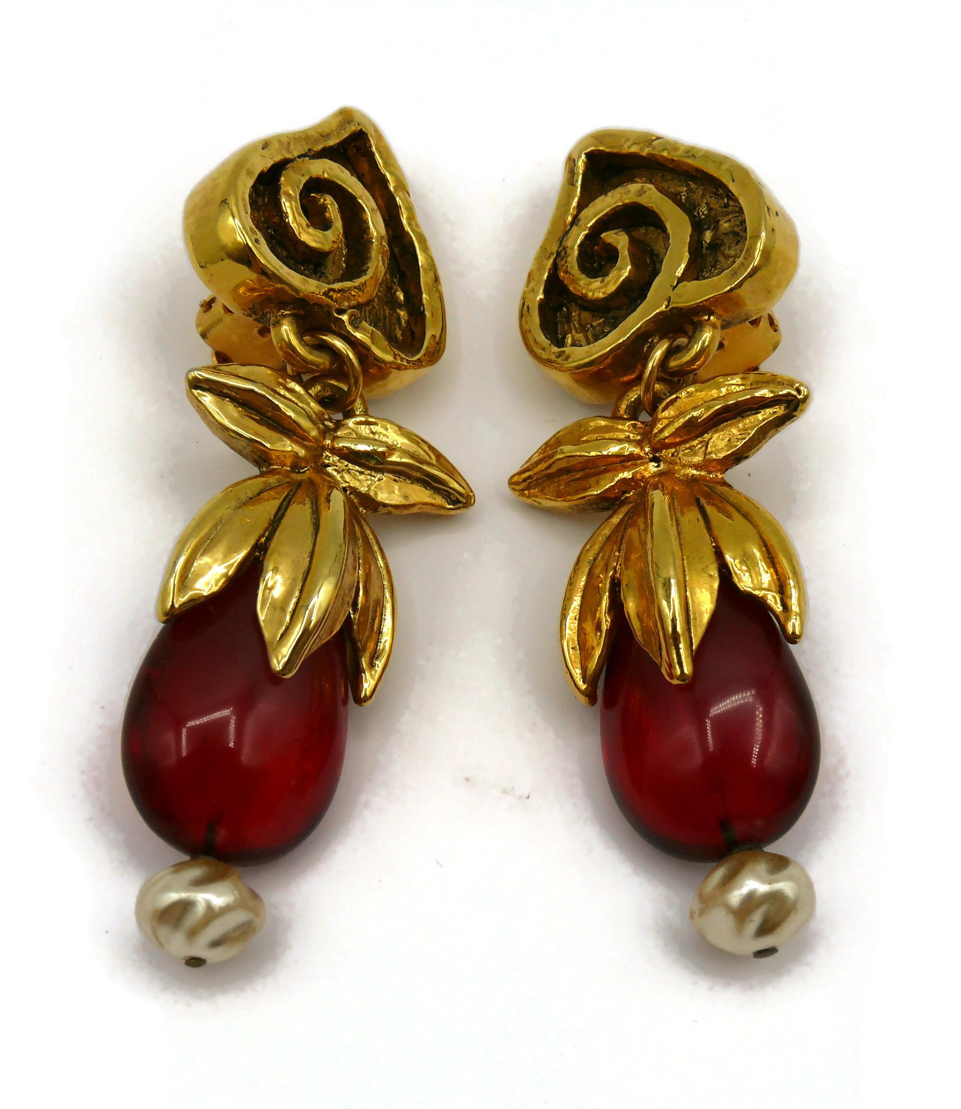 RENA LANGE Vintage Red Resin Dangling Earrings 1