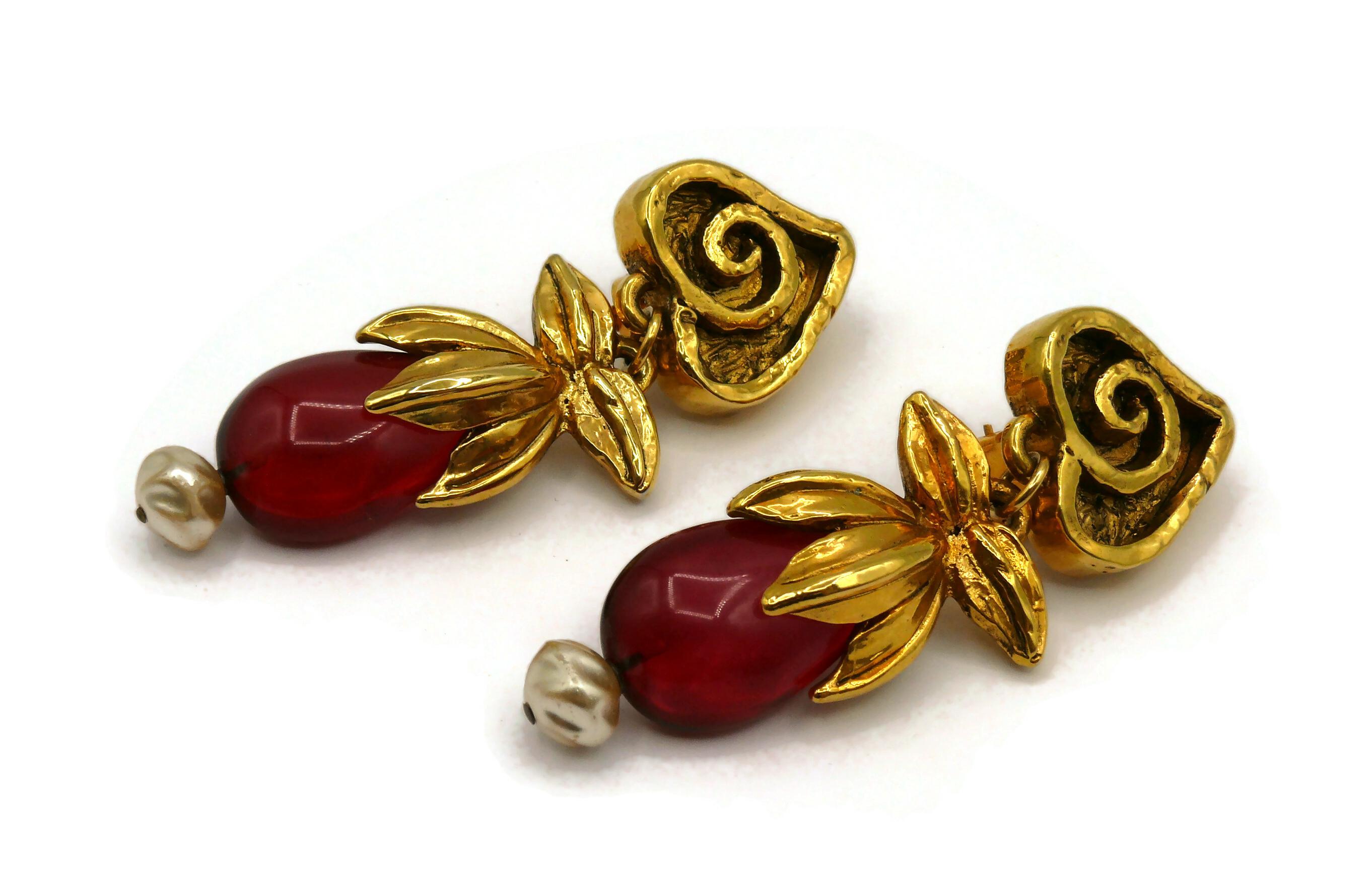 RENA LANGE Vintage Red Resin Dangling Earrings 2