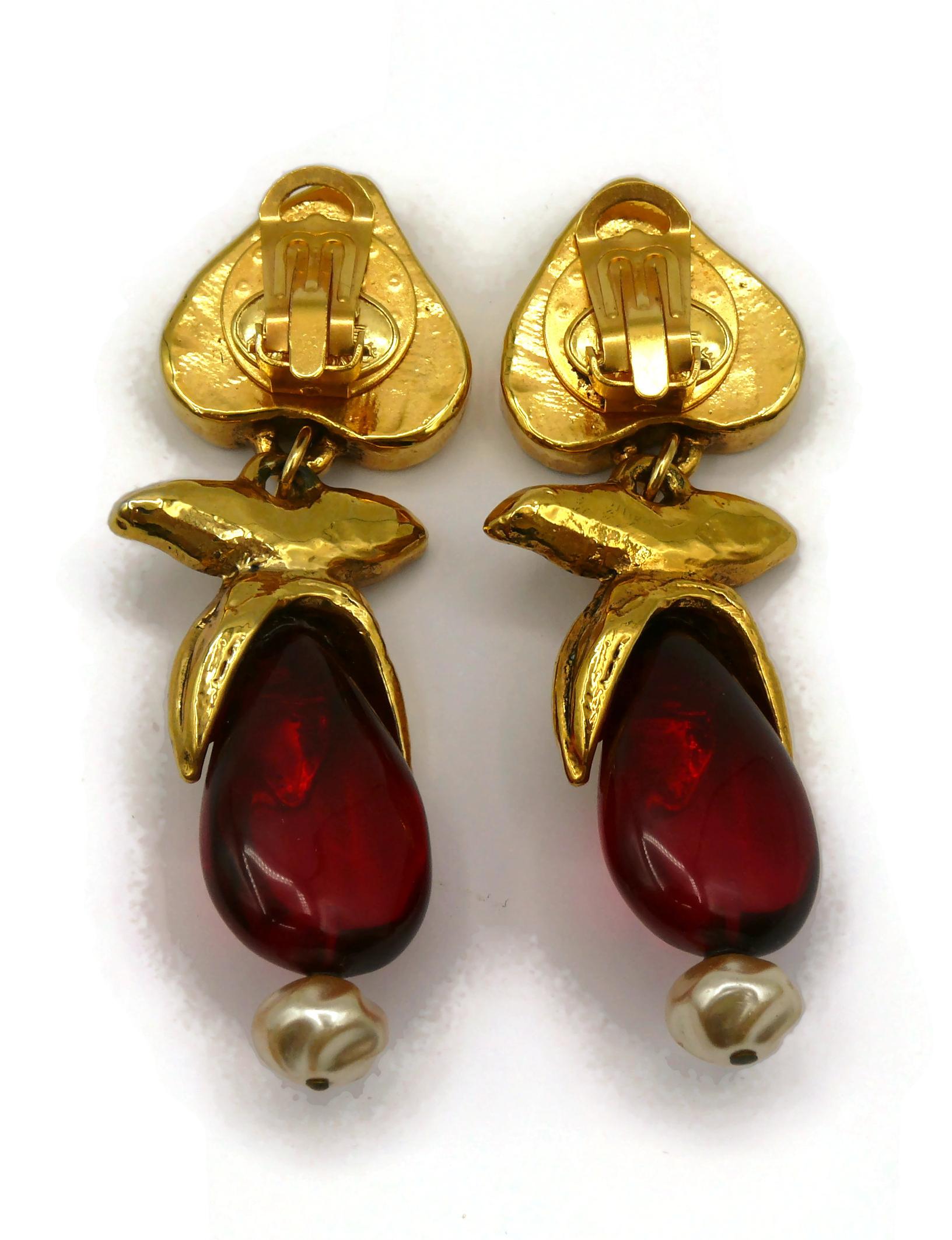 RENA LANGE Vintage Red Resin Dangling Earrings 4