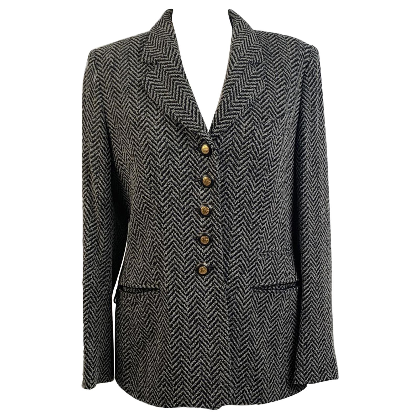 Rena Lange Vintage Wool Blend Fishbone Blazer Jacket Size 40 D