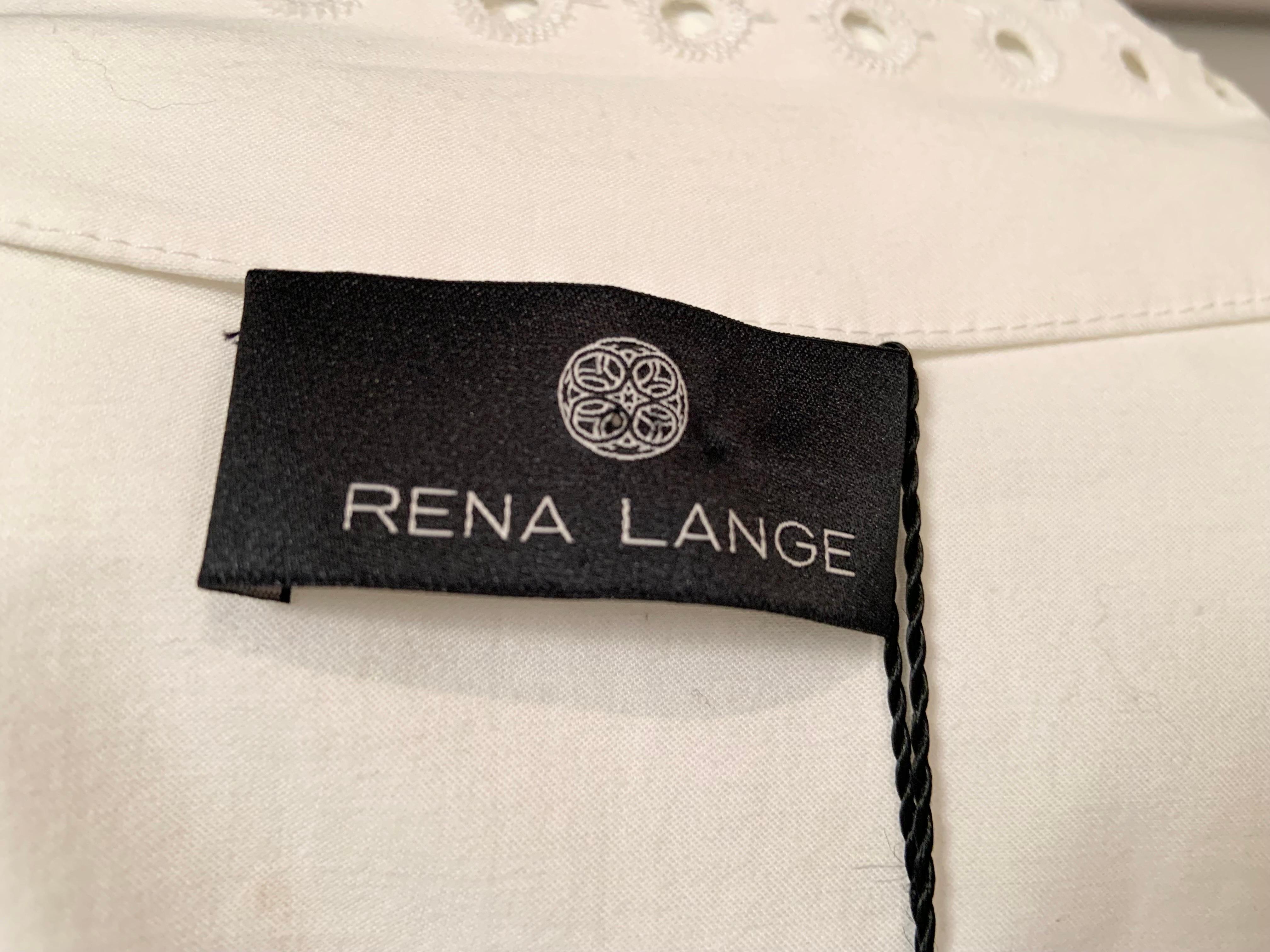 Rena Lange White Cotton Blouse with Cut Work and Embroidery  Never Worn For Sale 2