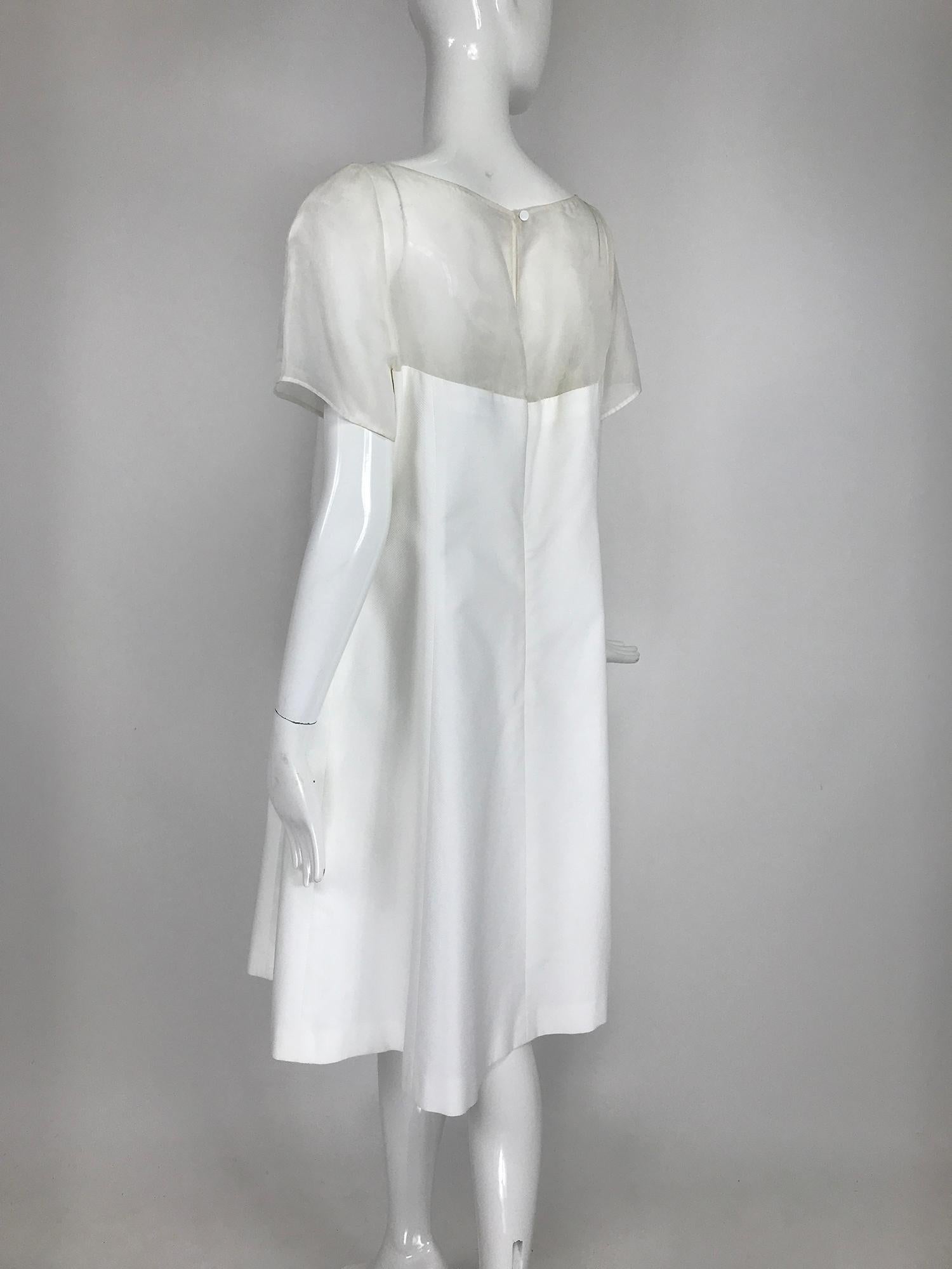 Gray Rena Lange White Pique and Silk Organza Day Dress 14