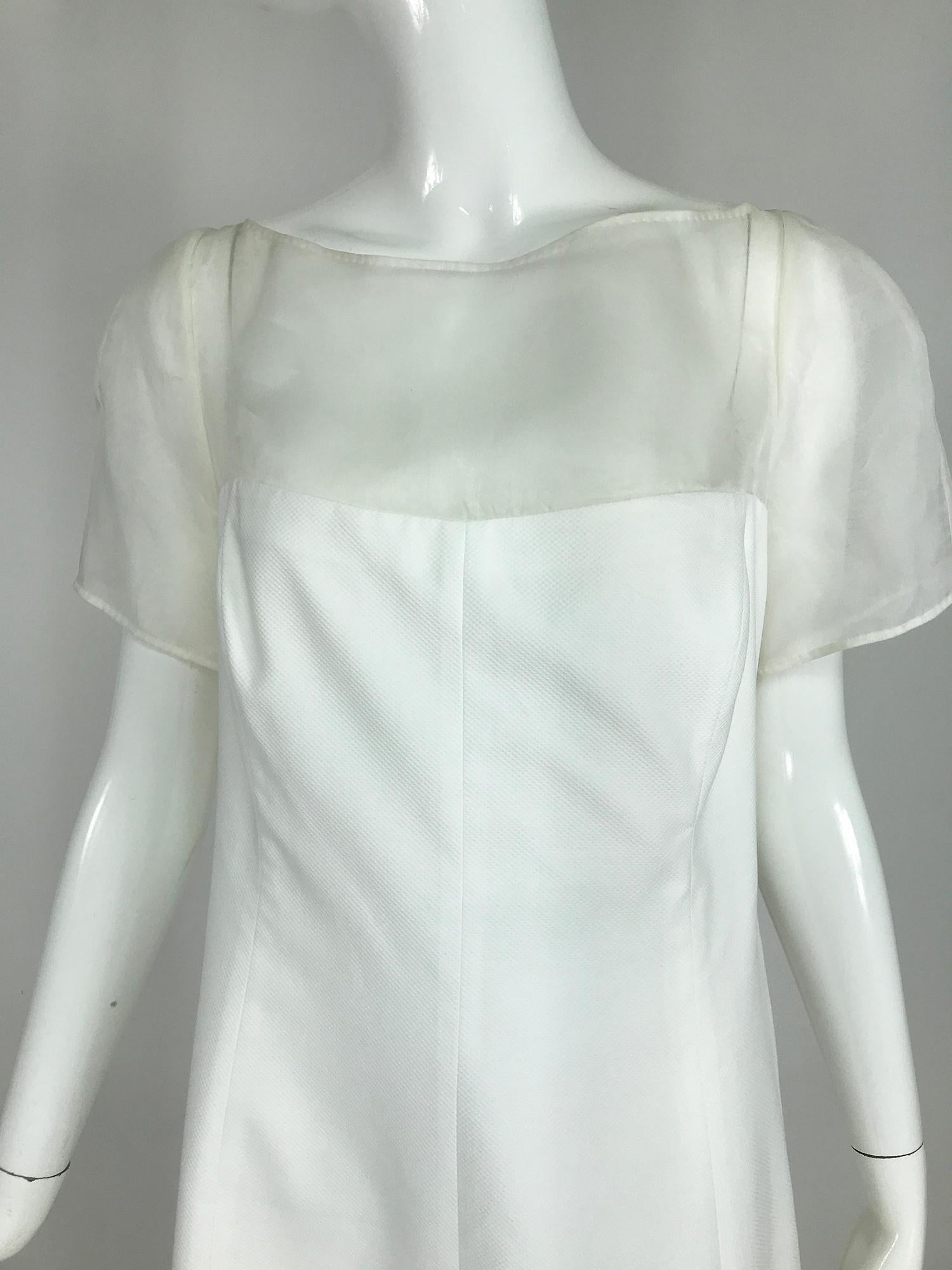 Women's Rena Lange White Pique and Silk Organza Day Dress 14