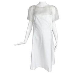 Rena Lange White Pique and Silk Organza Day Dress 14
