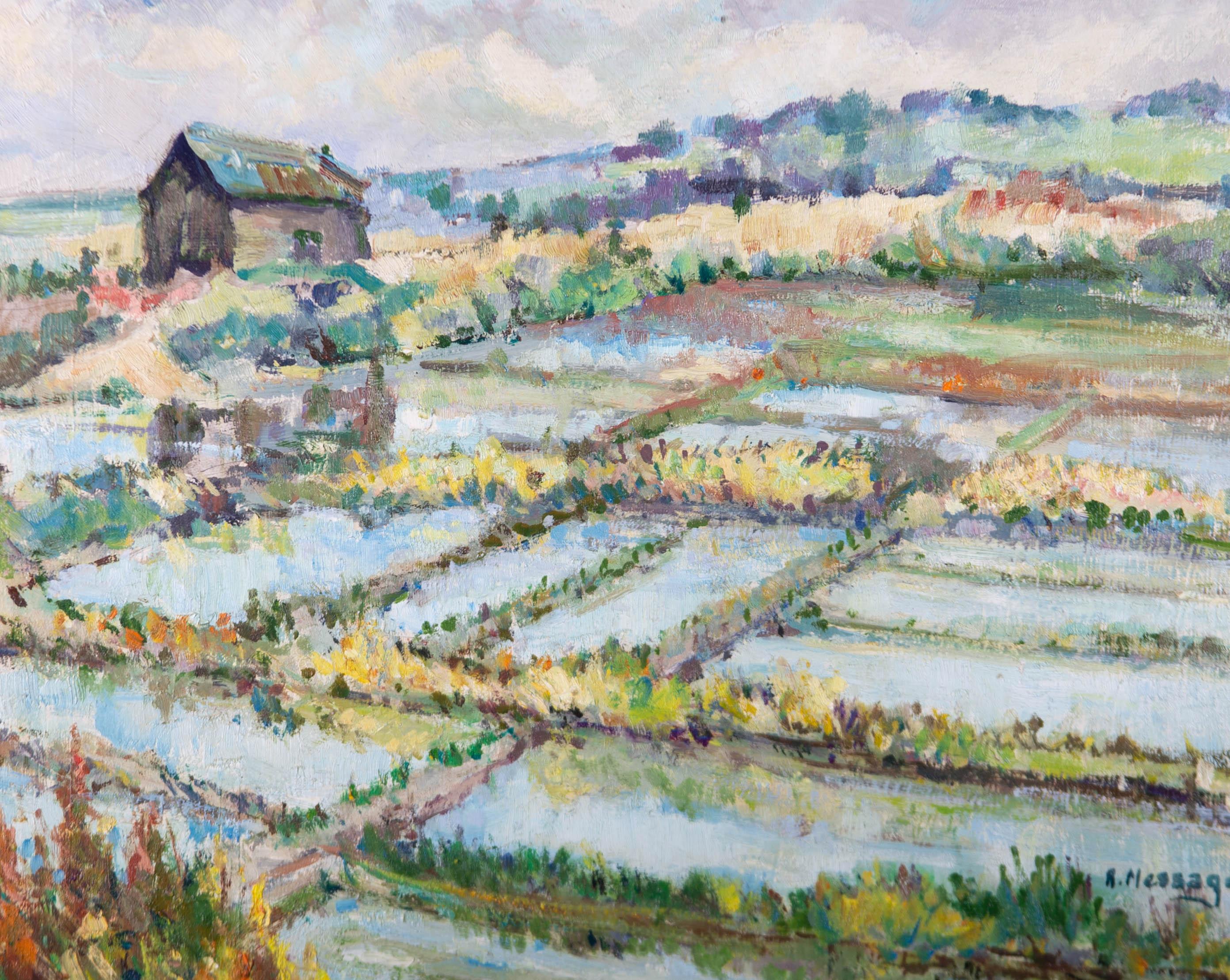 Renac Message - Impressionist Mid 20th Century Oil, Salt Marshes - Painting by RenÃ© Message