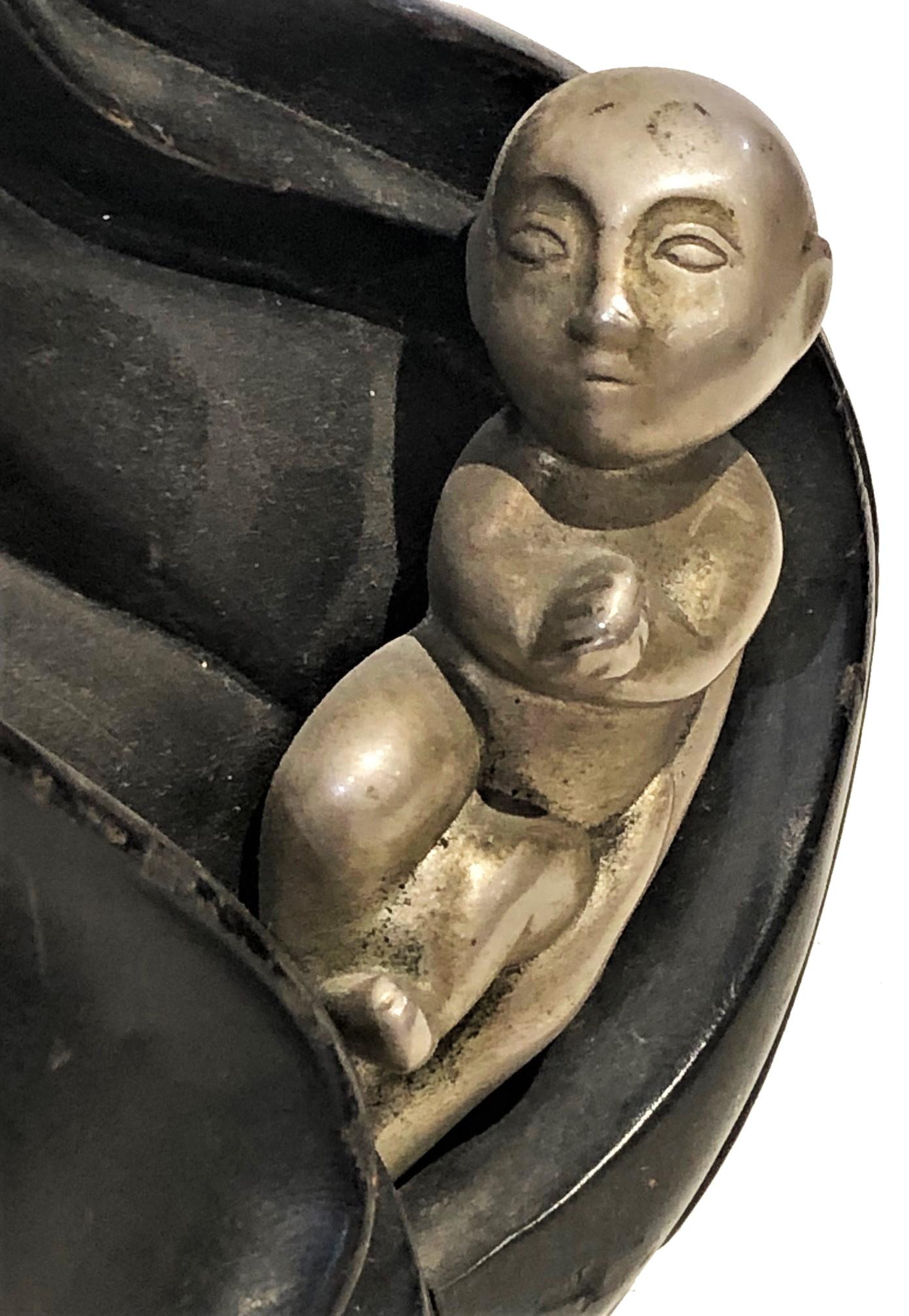 Carved Rena Rosenthal, Madonna & Child, Art Deco Wood & Metal Sculpture, ca. 1920’s For Sale