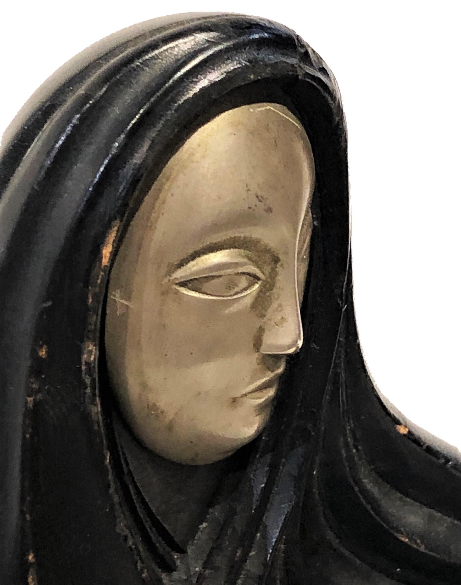 Rena Rosenthal, Madonna & Child, Art Deco Wood & Metal Sculpture, ca. 1920’s In Good Condition For Sale In New York, NY