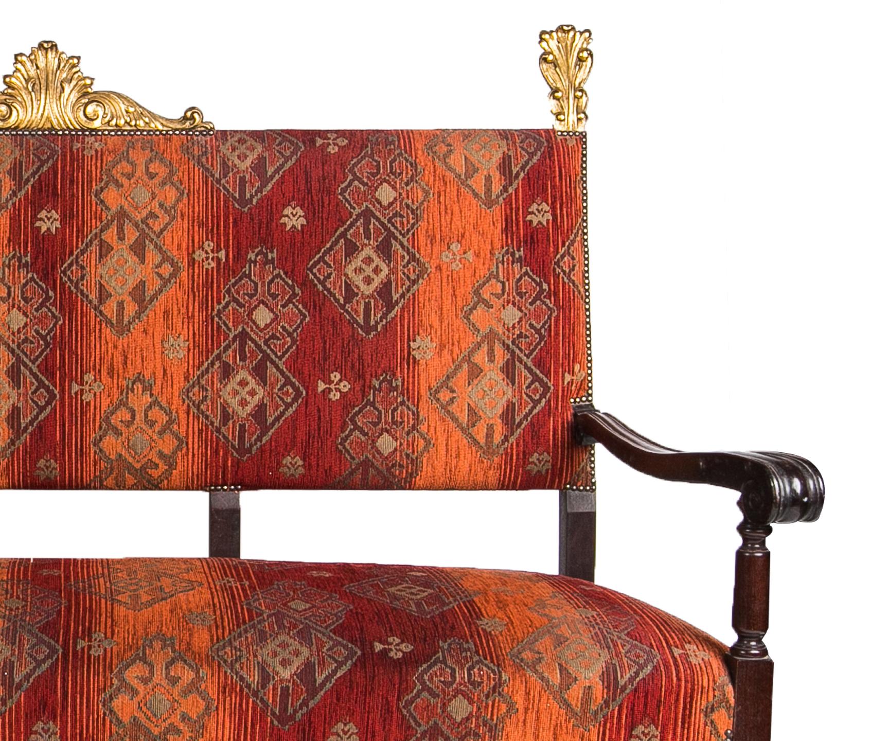 Gilt Neo-Renaissance Revival Carved Walnut Armchairs and Canape For Sale
