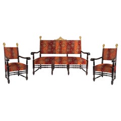 Neo-Renaissance Revival Carved Walnut Armchairs and Canape
