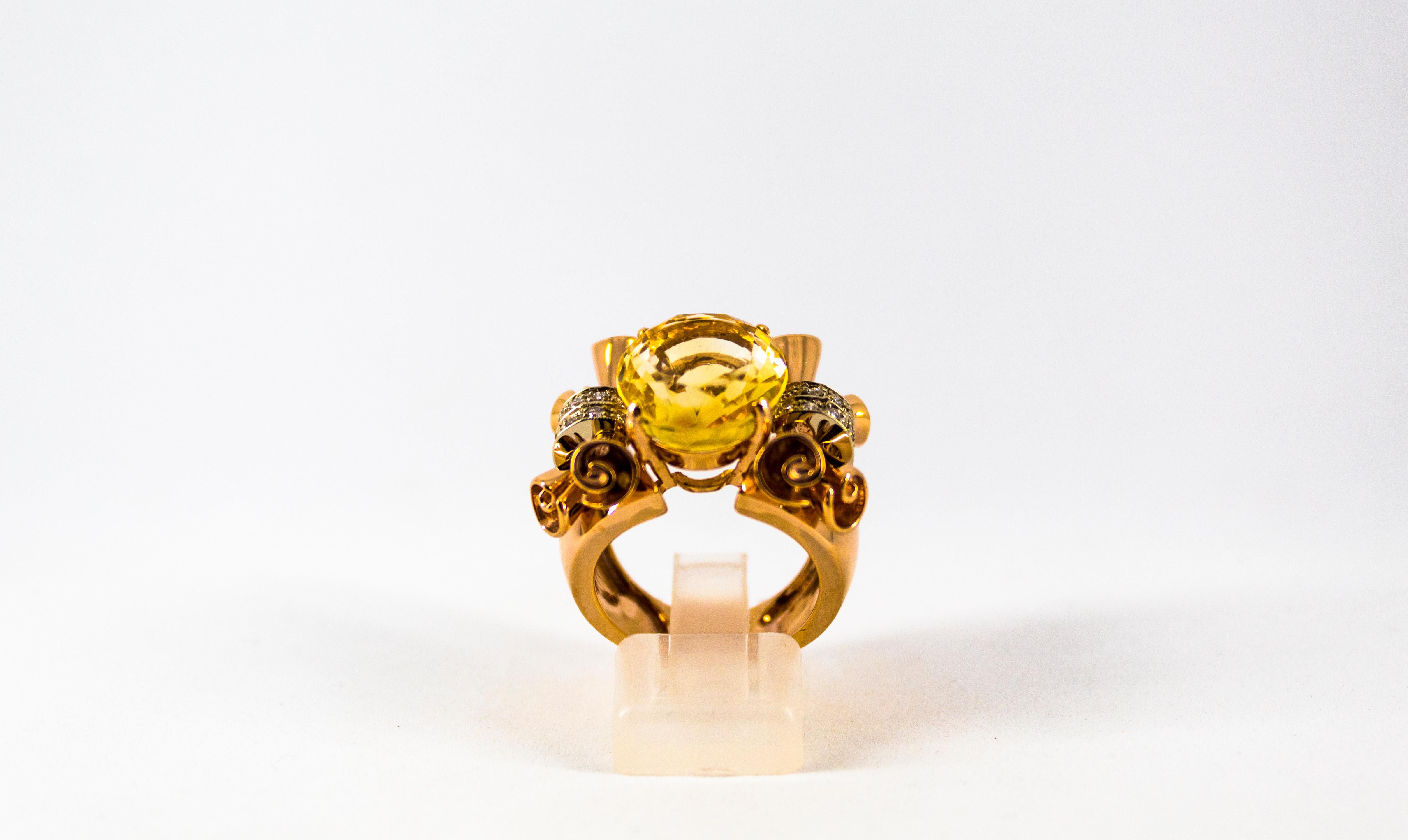This Ring is made of 14K Yellow Gold.
This Ring has 0.30 Carats of White Diamonds.
This Ring has also a 12.00 Carats Citrine.
This Ring is inspired by Renaissance Style.
Size ITA: 14 USA: 6 and 3/4
We're a workshop so every piece is handmade,