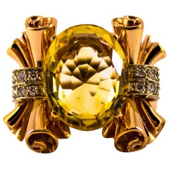 Renaissance Cocktail-Ring, 0,30 Karat Diamant 12,00 Karat Citrin Gelbgold